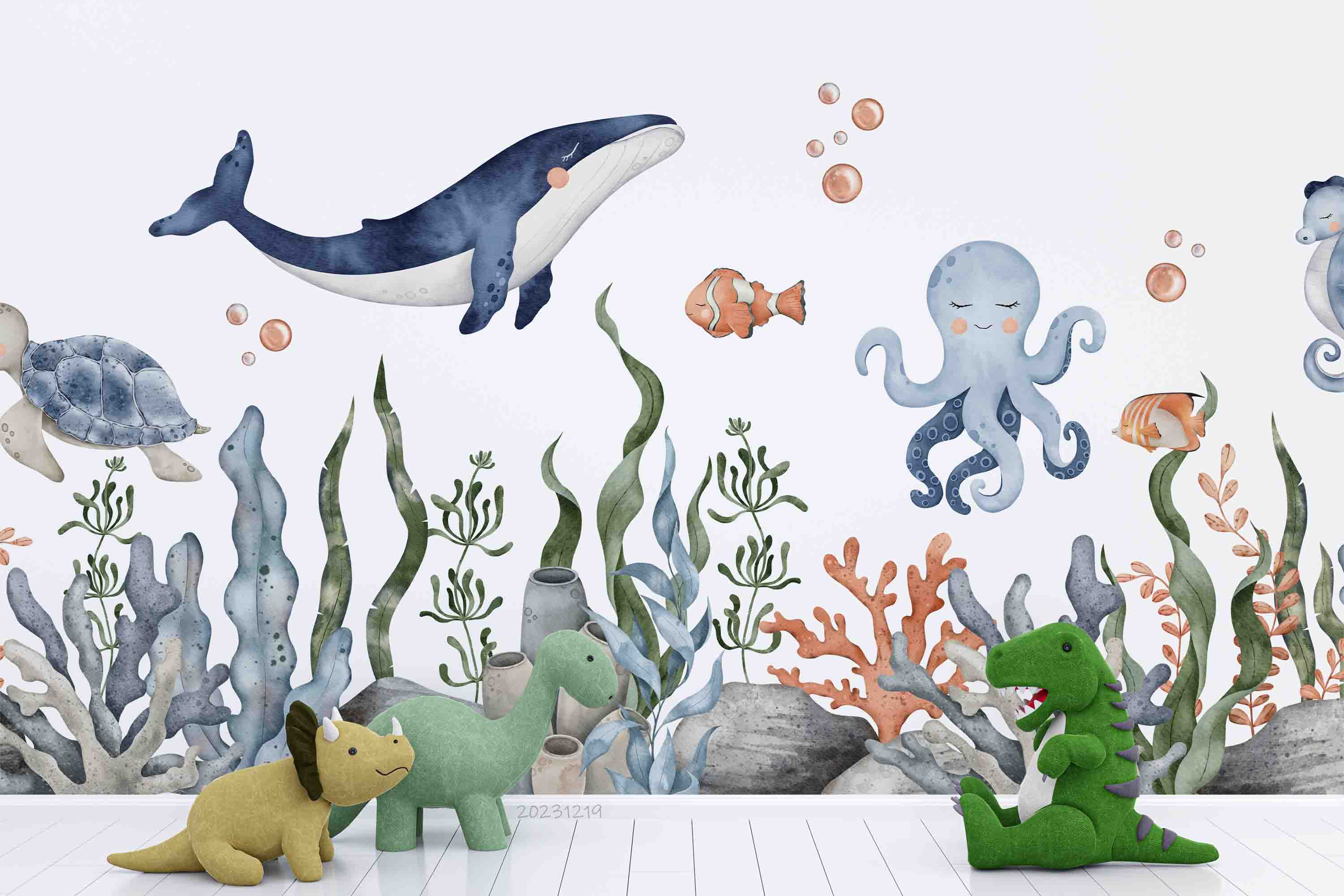 3D Animal Octopus Sea Turtle Coral Stone Fish Whale Wall Mural Wallpaper YXL 41