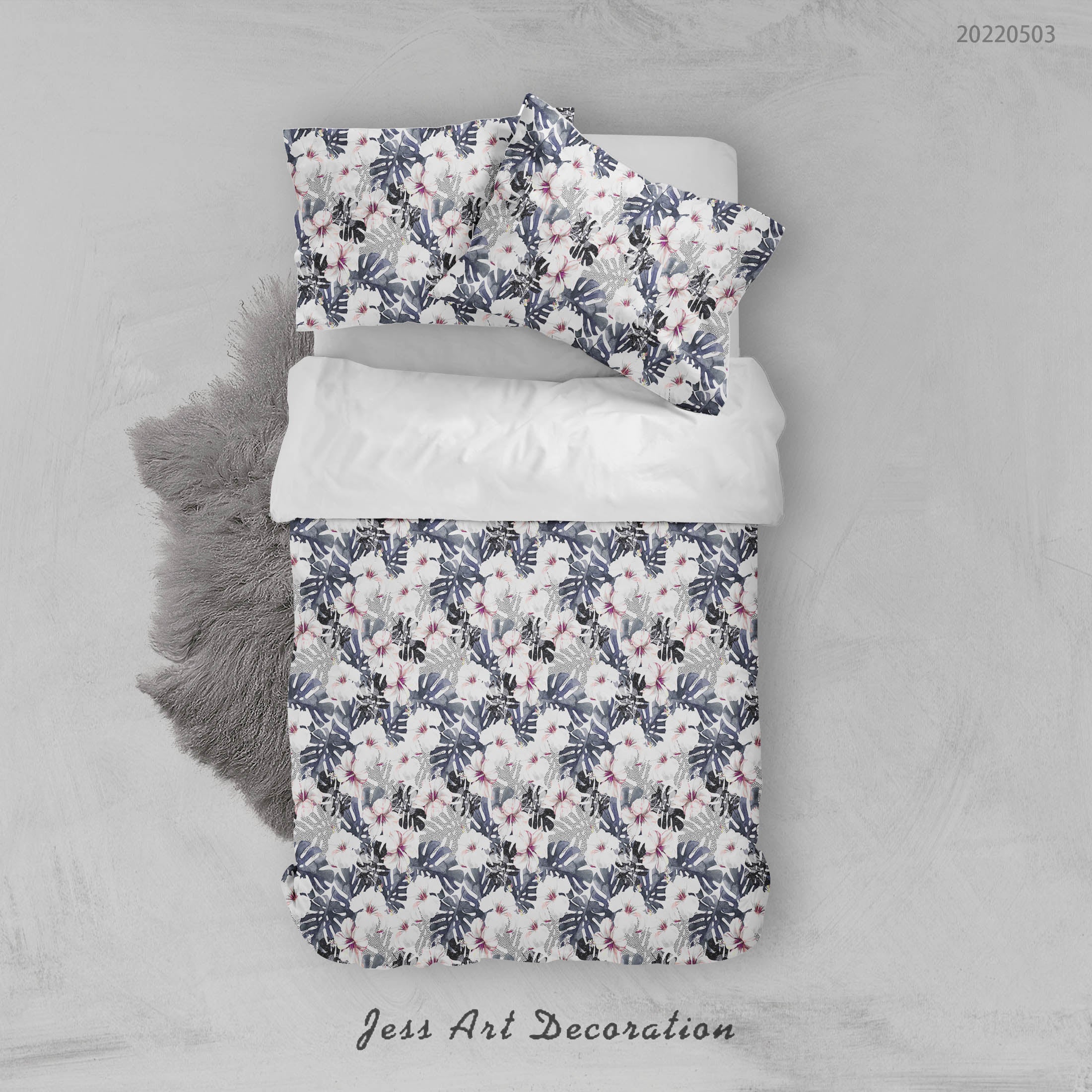 3D Floral Leaf Gray Quilt Cover Set Bedding Set Duvet Cover Pillowcase 518