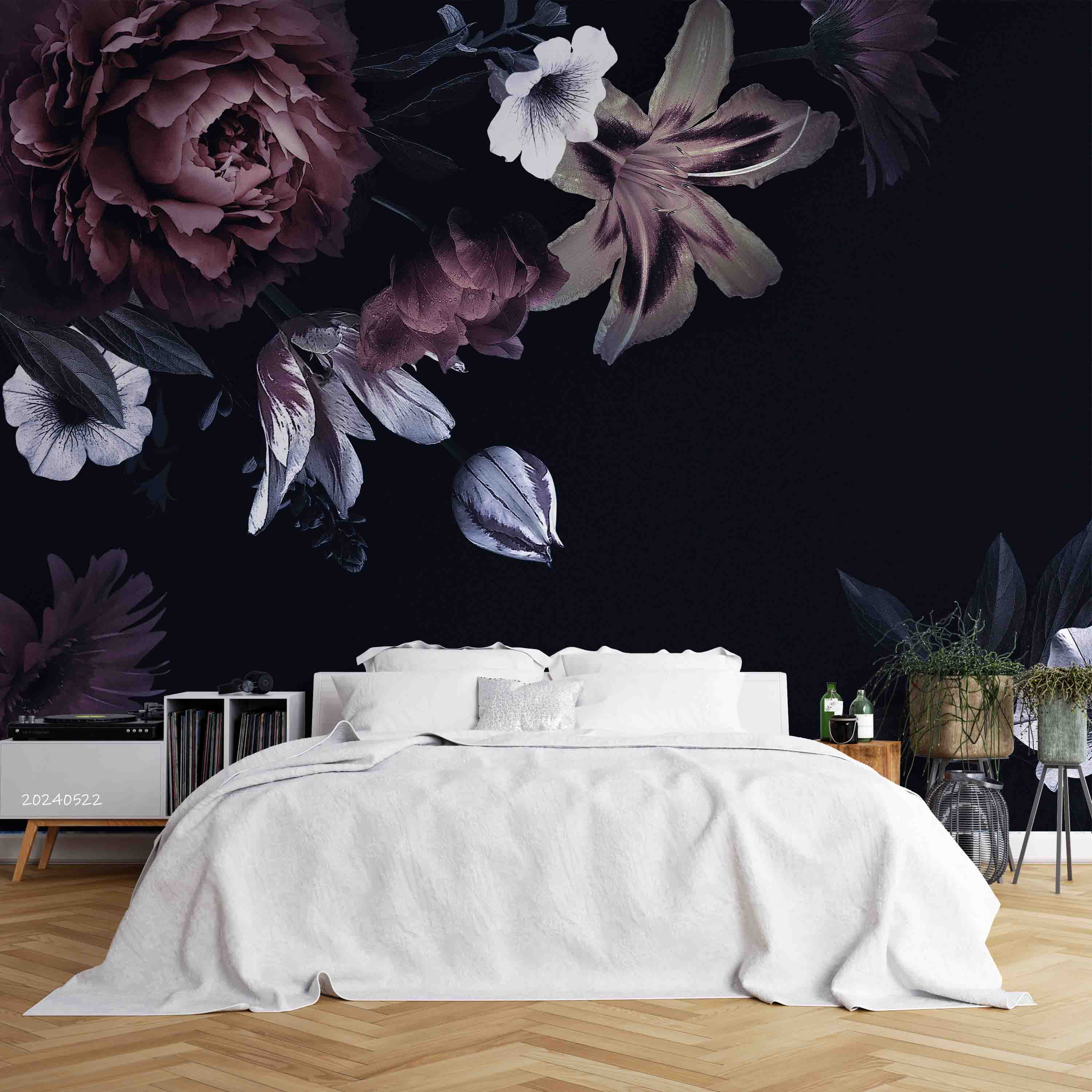 3D Flower Rose Lily Black Flower Bud Wall Mural Wallpaper YXL 533