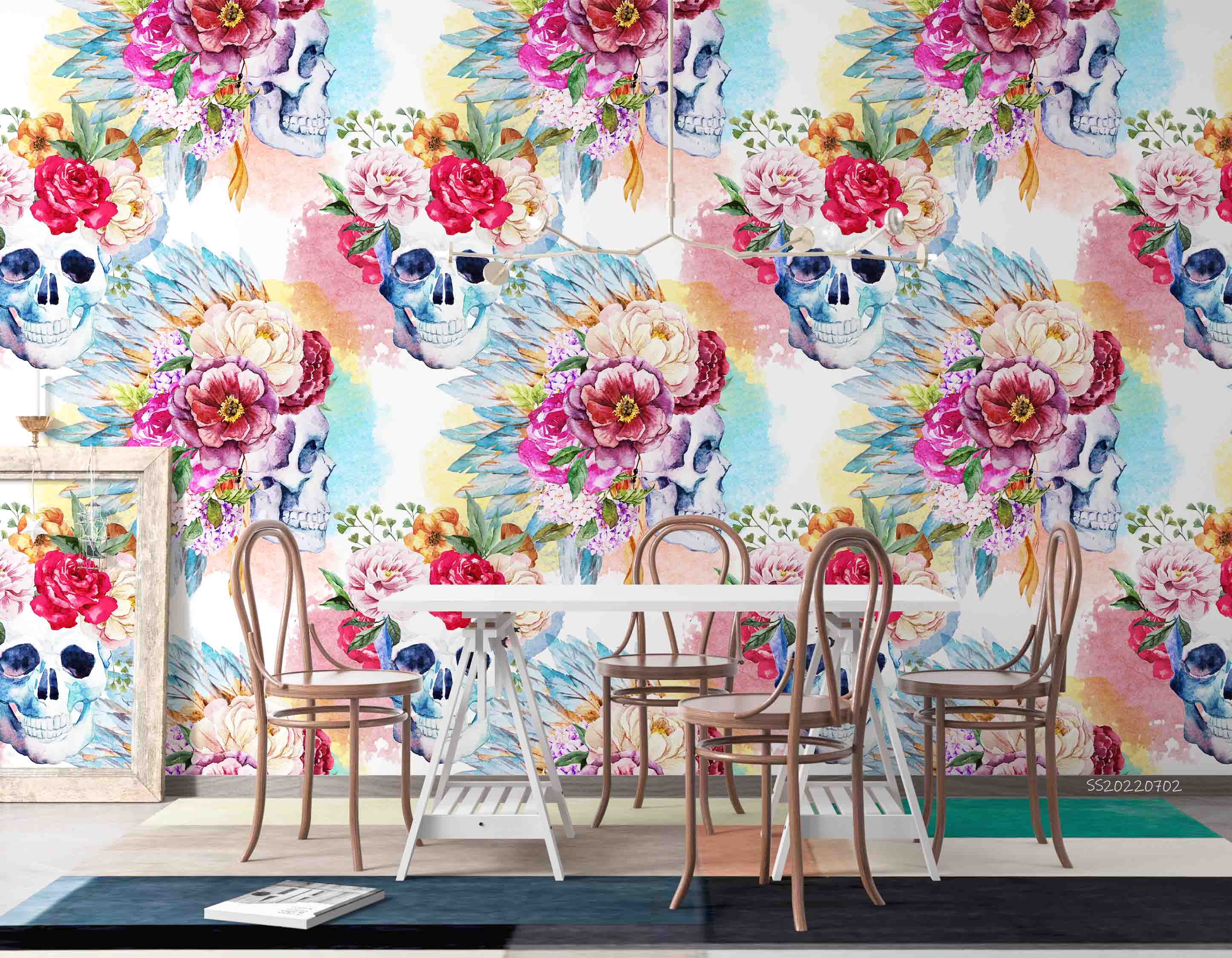 3D Watercolor Peony Skull Wreath Pattern Wall Mural Wallpaper GD 5193- Jess Art Decoration