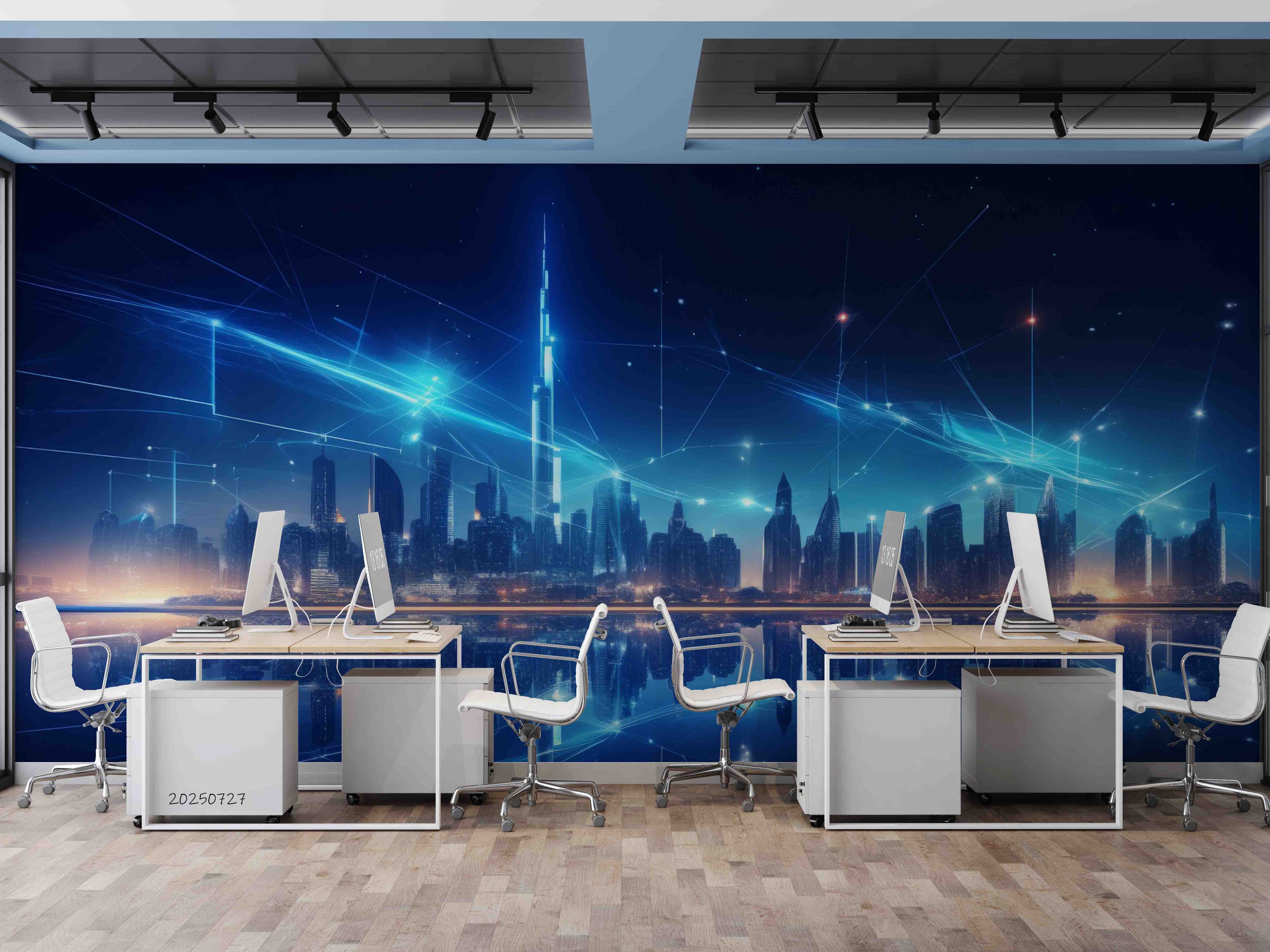 3D Office Business Technology Dubai City Illuminated Neon Wall Mural Wallpaper 8