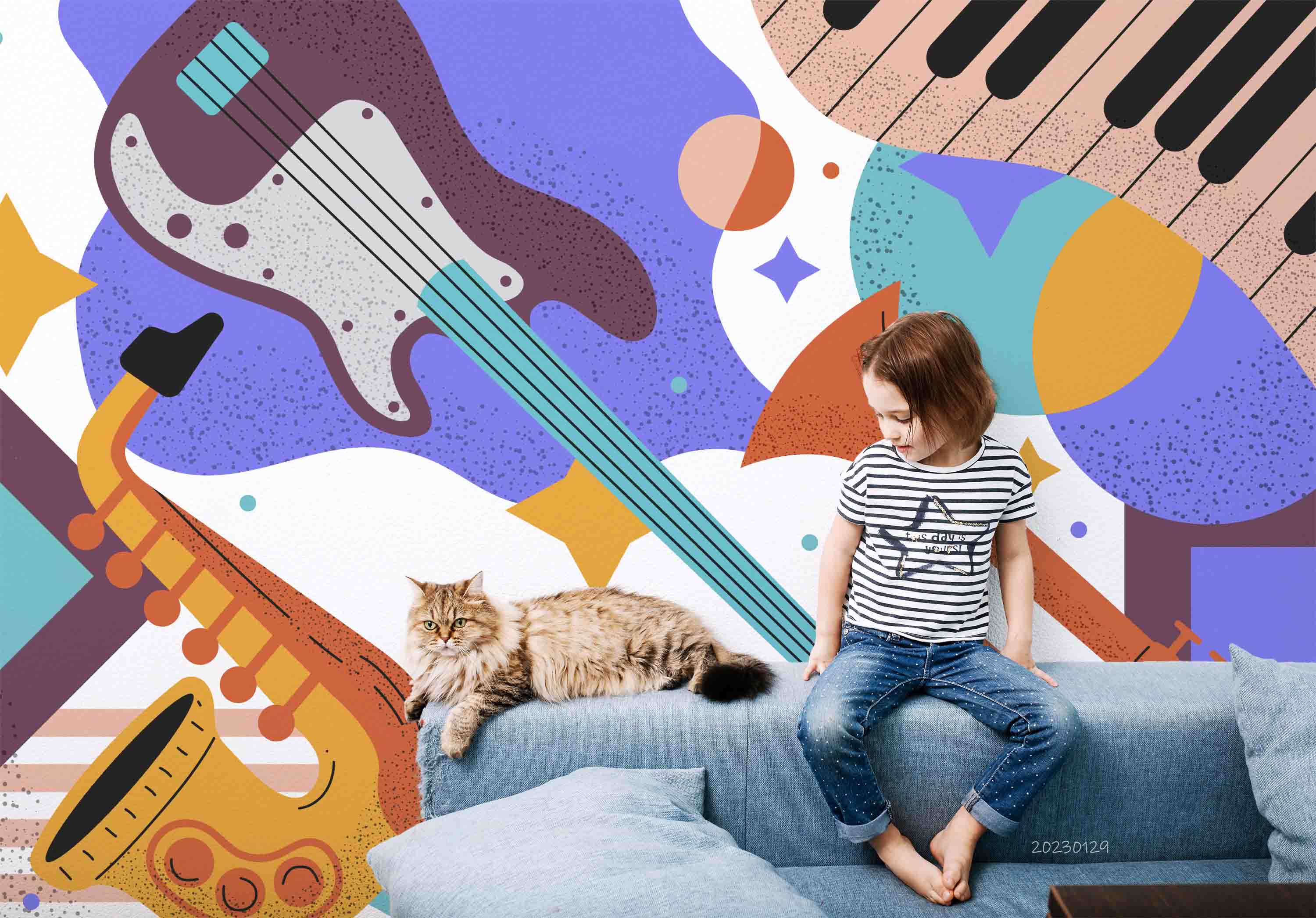 3D Painting Guitar Saxophone Piano Trumpet Wall Mural Wallpaper YXL 06- Jess Art Decoration