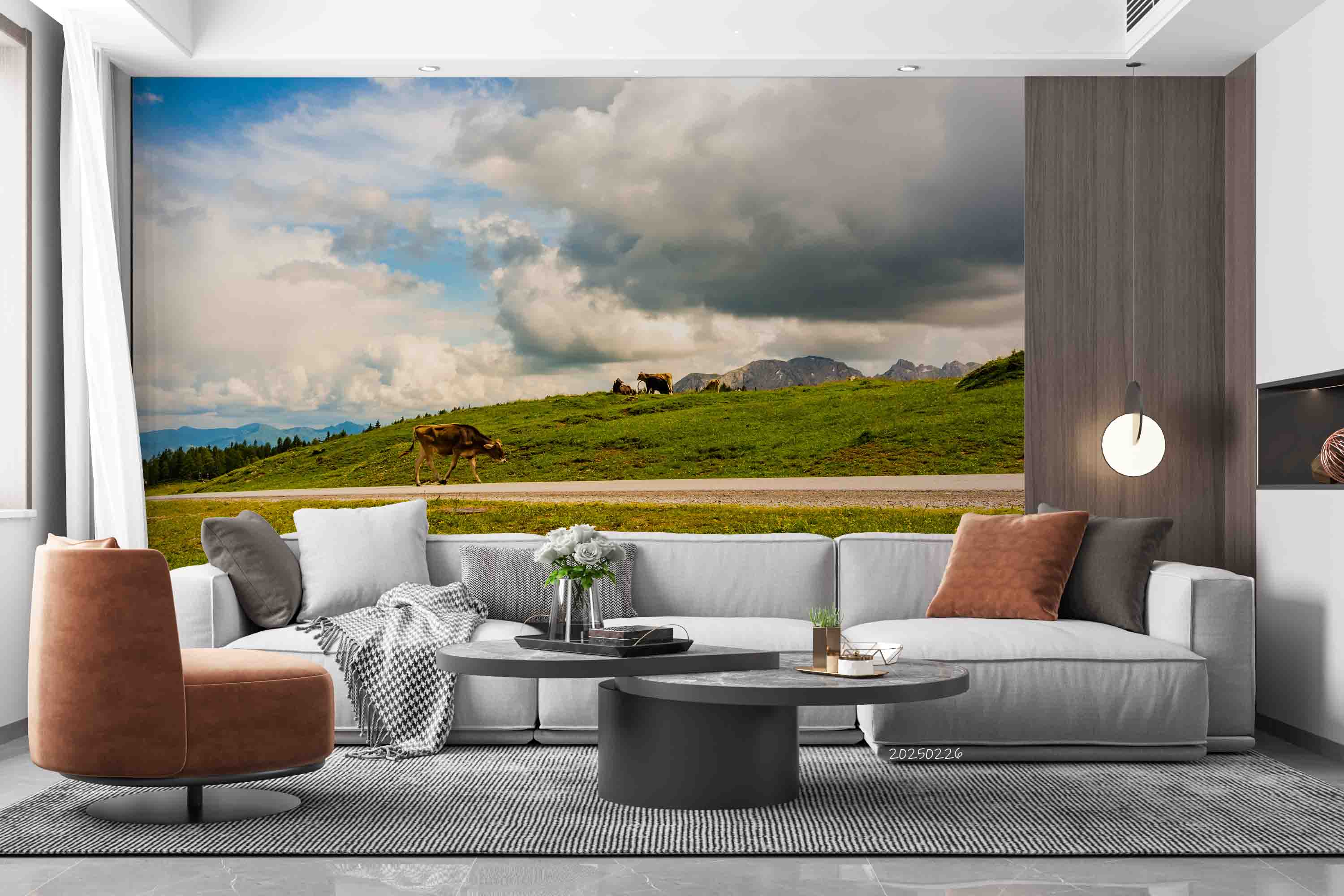 3D Sky Cloud Mountains Grassland Cow Wallpaper Wall Mural Wall Decor Wall Art Wall Sticker Remoable Wallpaper LQH