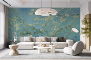 3D Chinese Spring Branch Peach Blossom Blue Background Wall Mural Wallpaper GD 4047- Jess Art Decoration