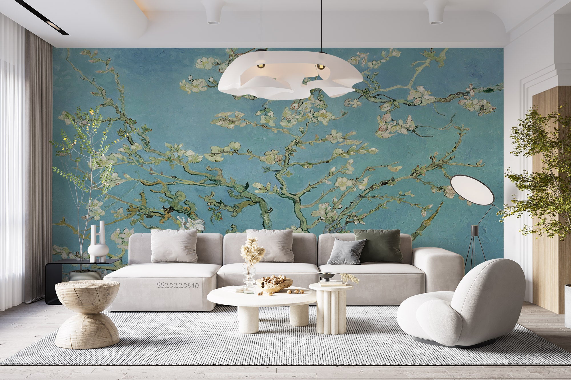 3D Chinese Spring Branch Peach Blossom Blue Background Wall Mural Wallpaper GD 4047- Jess Art Decoration