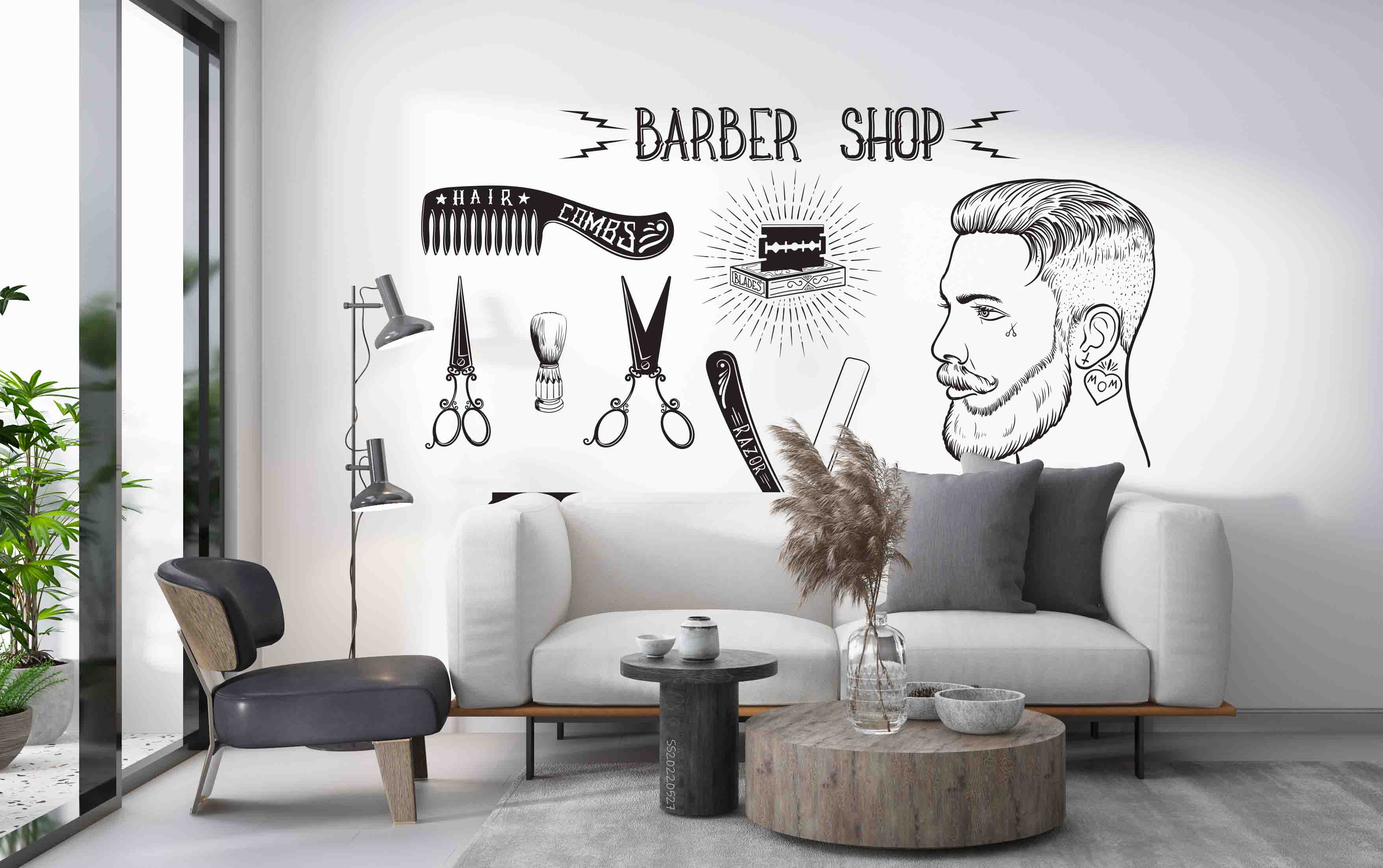3D Vintage Style Barber Shop Elements Set Wall Mural Wallpaper GD 4246- Jess Art Decoration