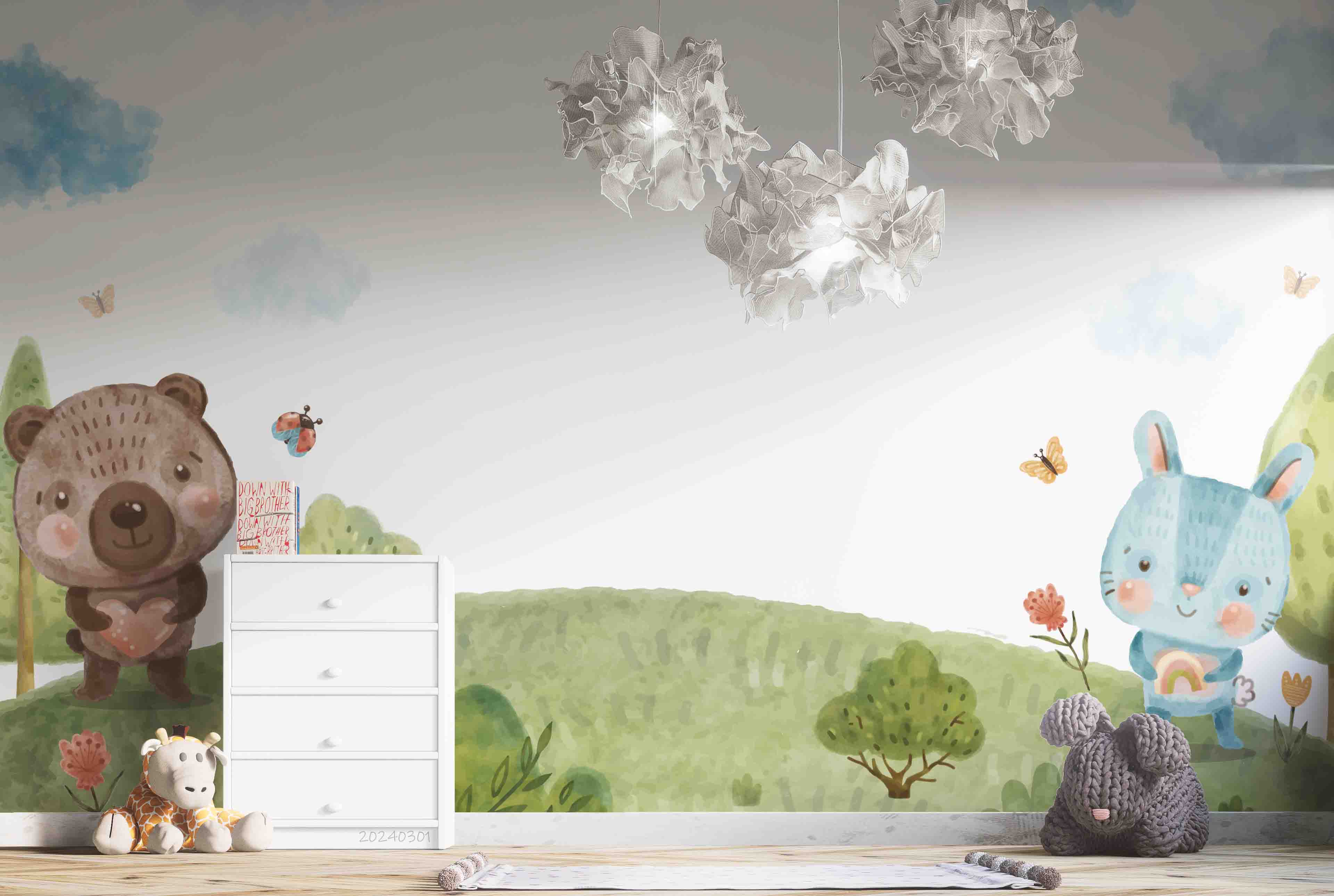 3D Cartoon Grass Animal Bear Kids Wallpaper Wall Mural Wall Decor Wall Art Wall Sticker Remoable Wallpaper