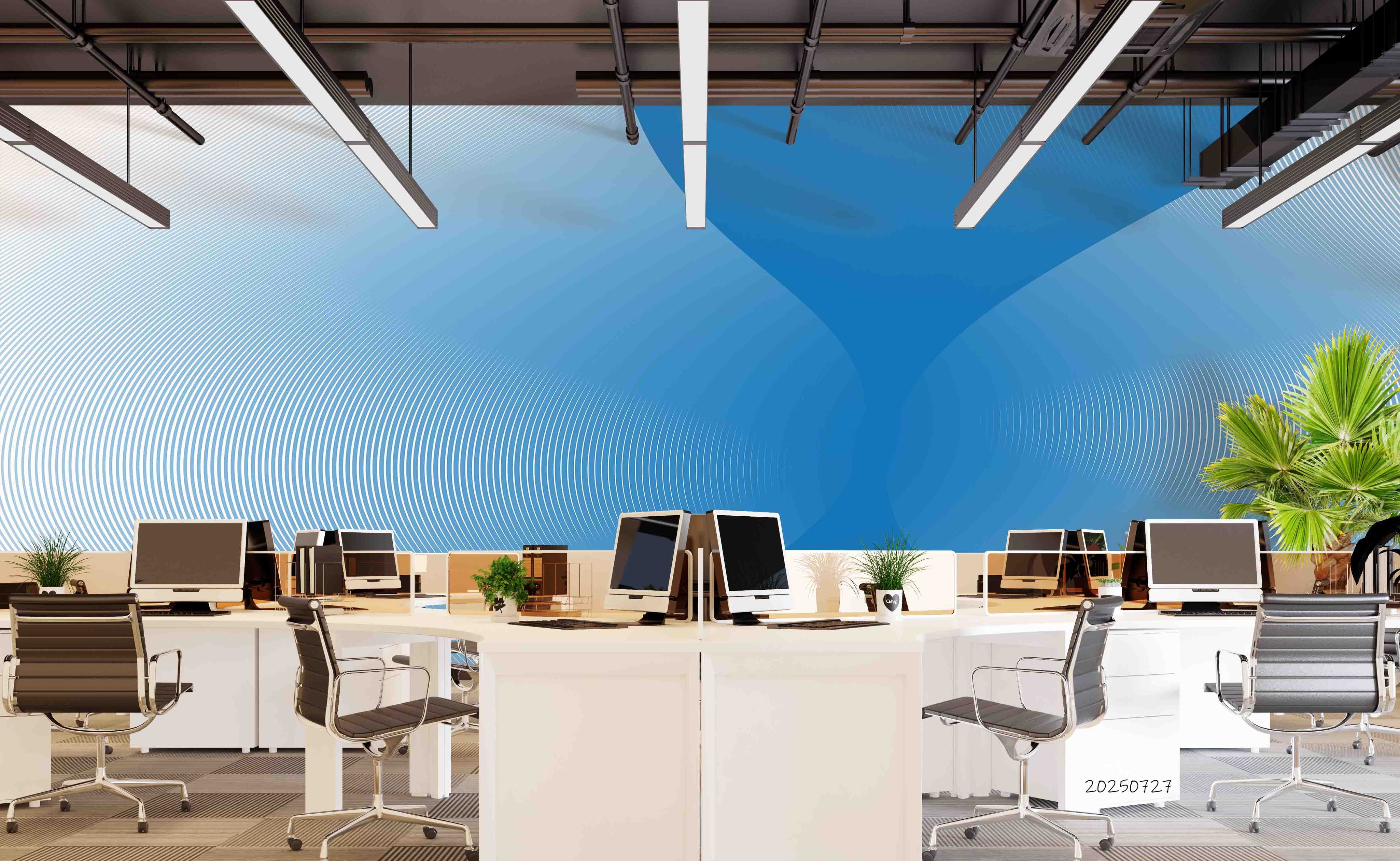 3D Office Business Commerce Blue Tosca Stripes Wall Mural Wallpaper 33