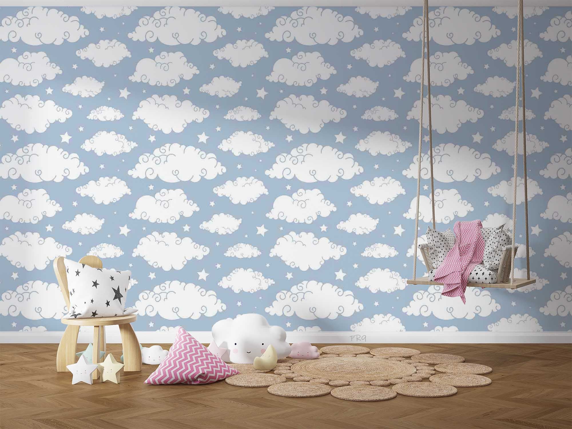 3D Cute Cloud Stars Kids Wall Mural Wallpaper GD 4665- Jess Art Decoration