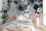 3D Black Rose Pink Flamingo Wall Mural Wallpaper 423
