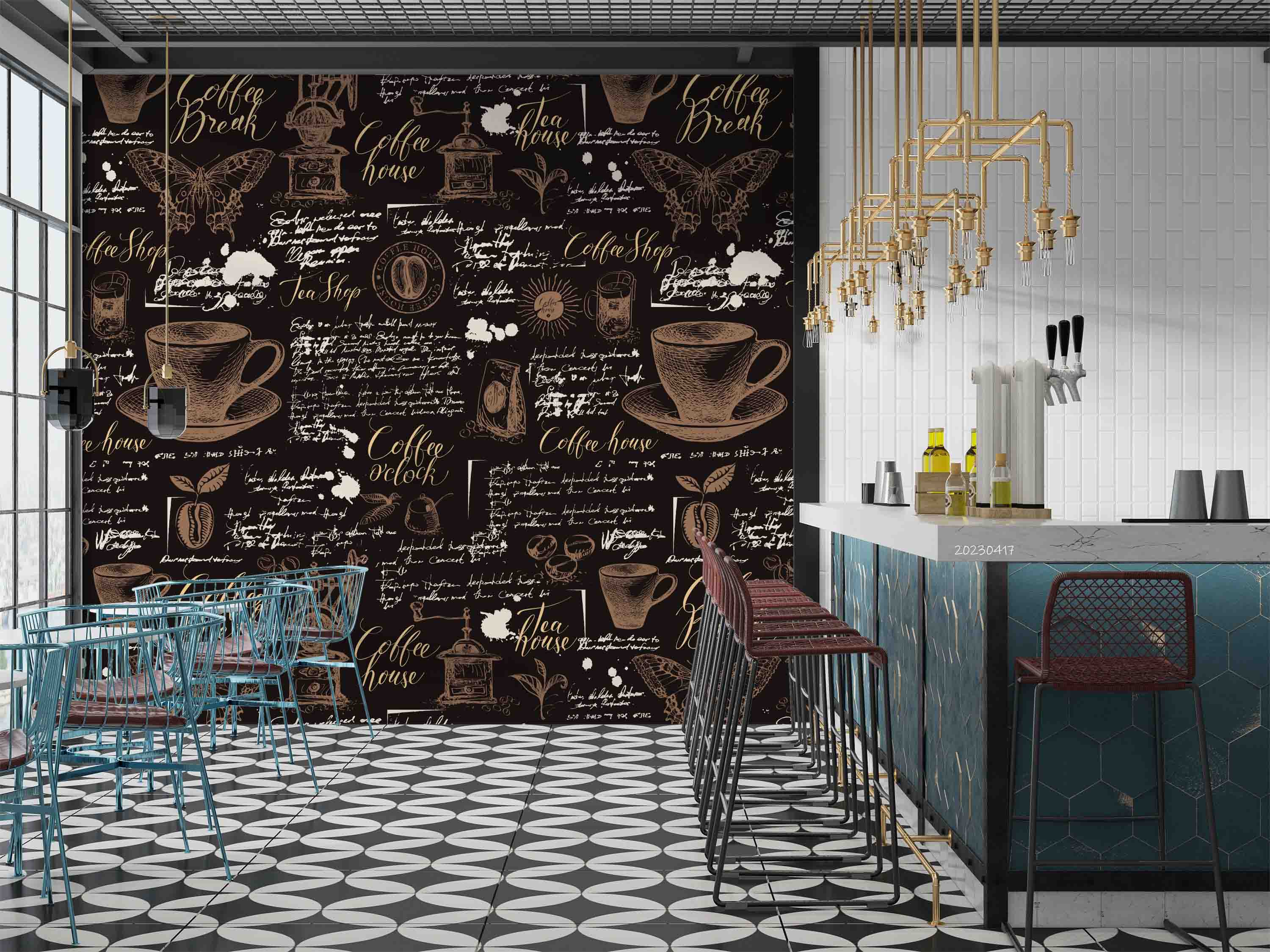 3D Vintage Style Tea Coffee Theme Brown Background Wall Mural Wallpaper GD 5524- Jess Art Decoration