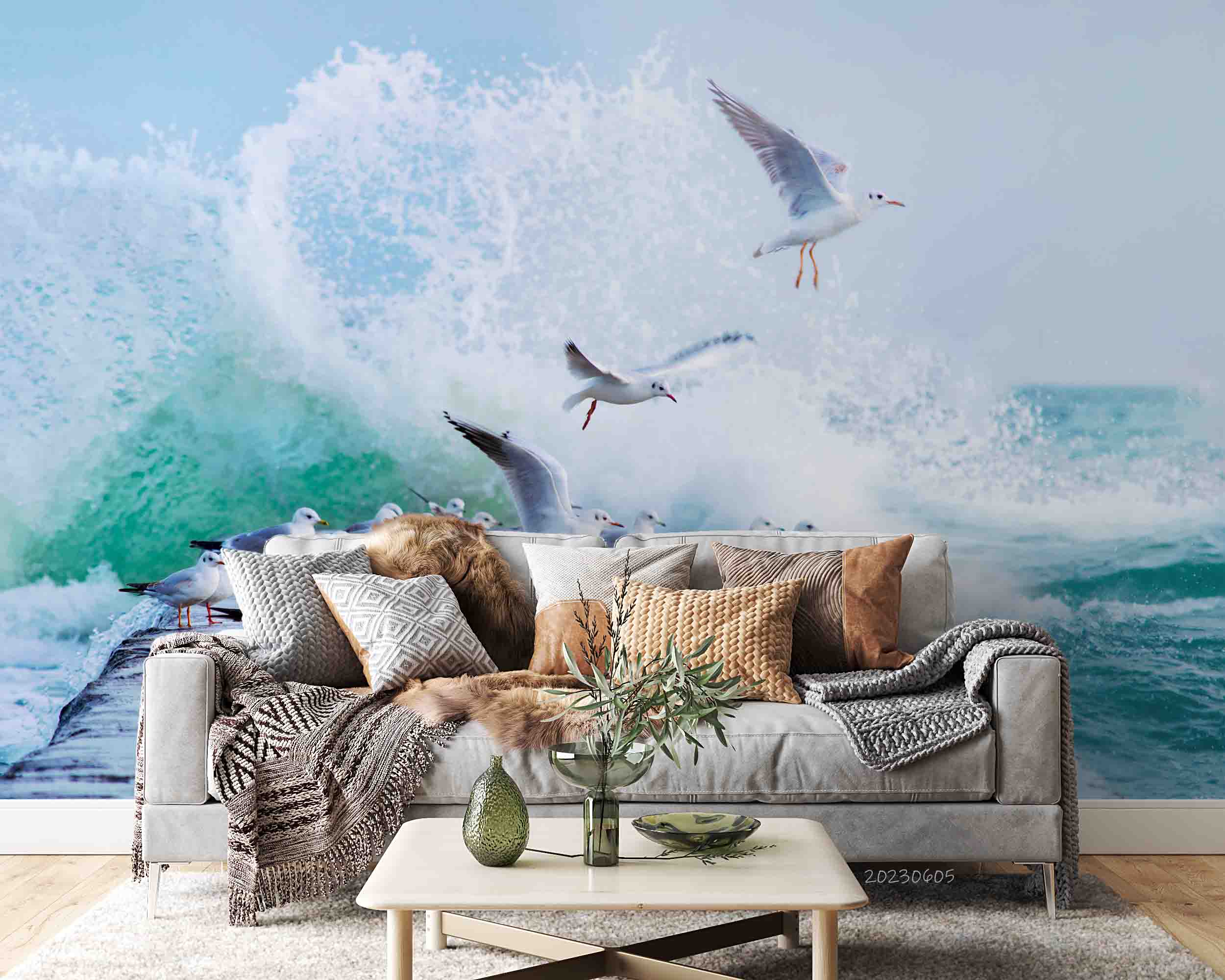 3D Animal Sea Mew Ocean Spindrift  Rock Wall Mural Wallpaper YXL 20- Jess Art Decoration