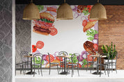 3D Restaurant Snack Bar Diner Fast Food Hamburger Vegetable Wall Mural Wallpaper 9