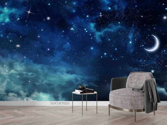 3D Moon Sky Star Cloud dreamy moon and galaxy sky wall mural wallpaper for bedroom - view 5