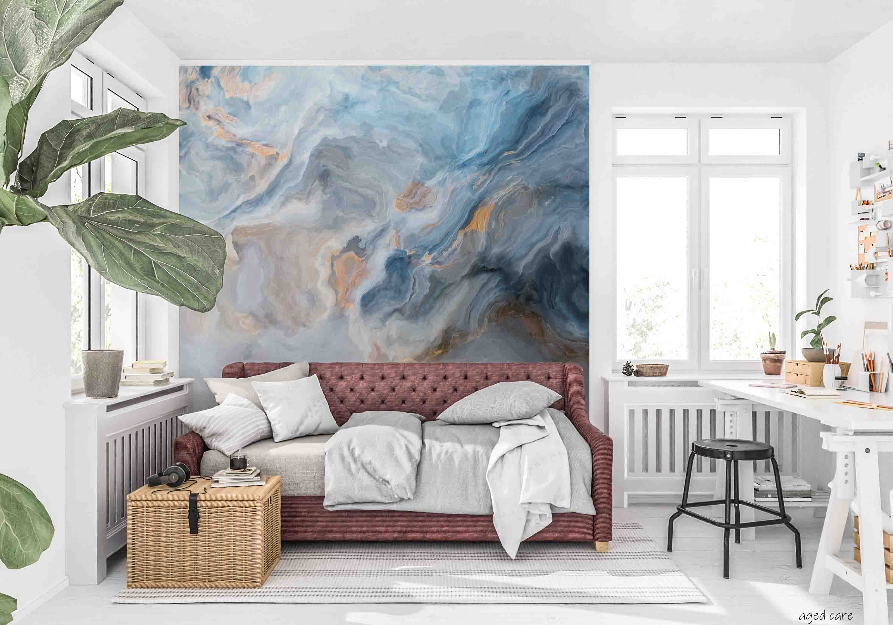 3D Aged Care Retirement Home Gerocomium Rest Home Marble Blue Wall Mural Wallpaper 35