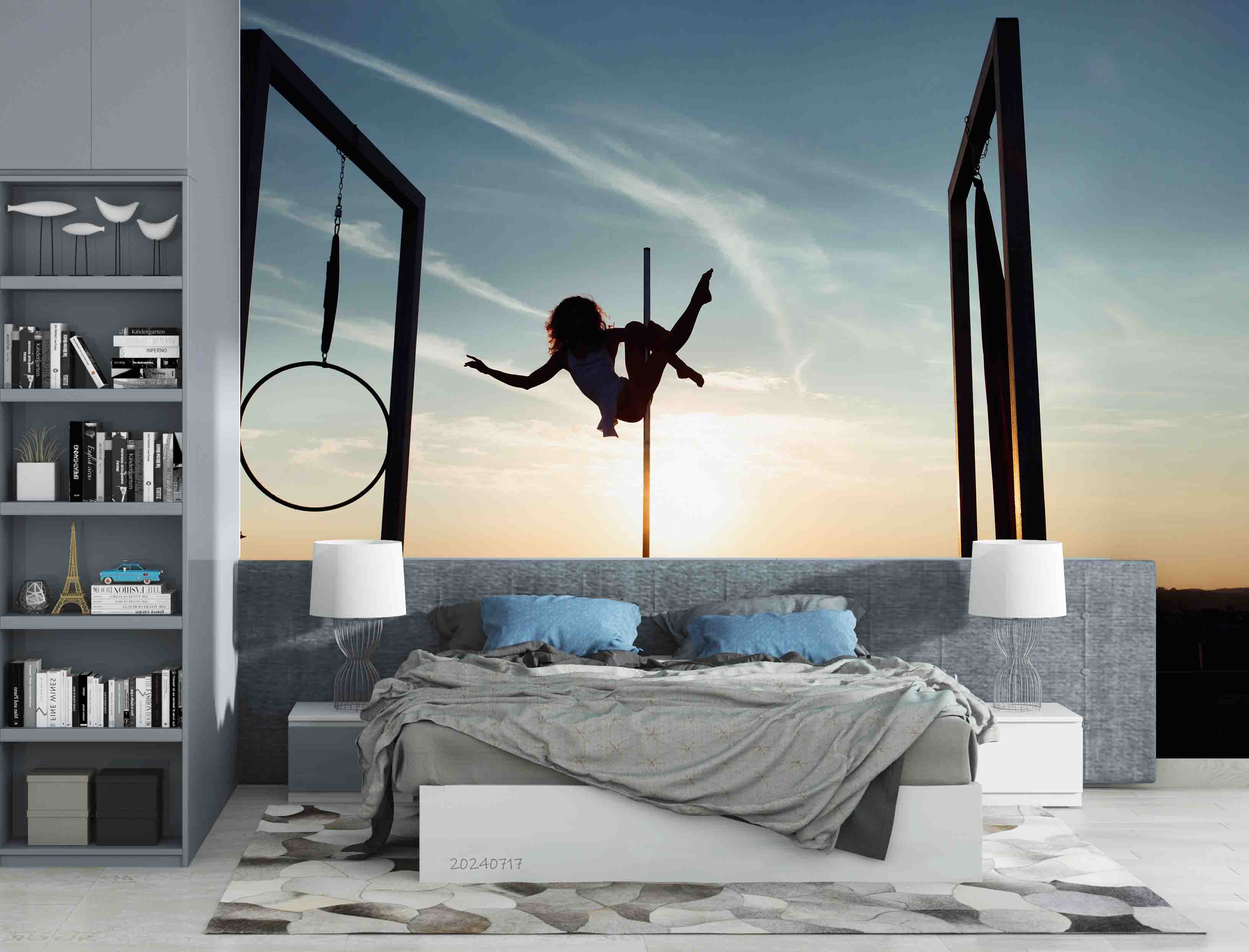 3D Horizontal Bar Person Sunlight Sky Wall Mural Wallpaper YXL 129