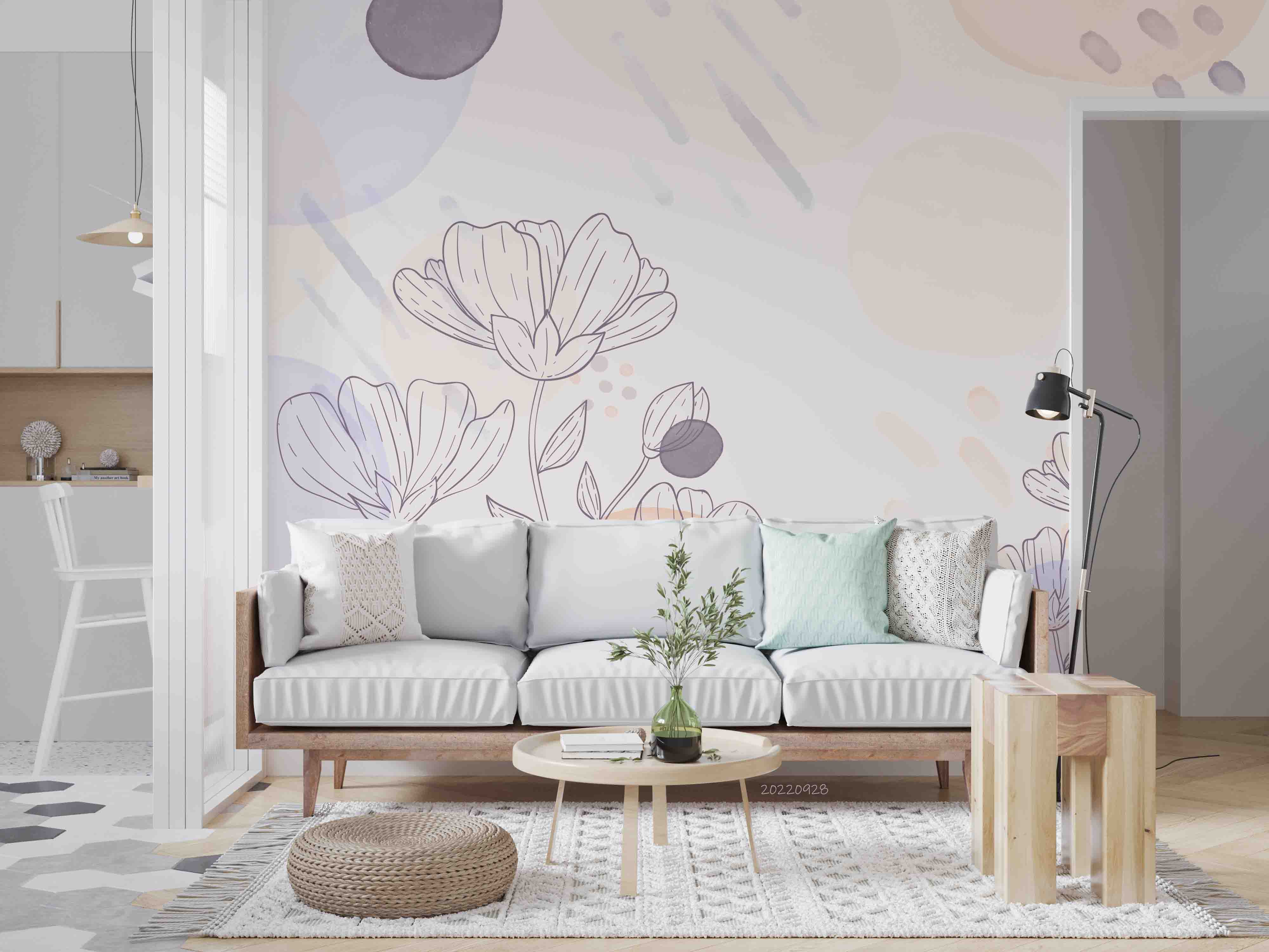 3D Hand Drawn Plants Floral Background Wall Mural Wallpaper GD 3377- Jess Art Decoration