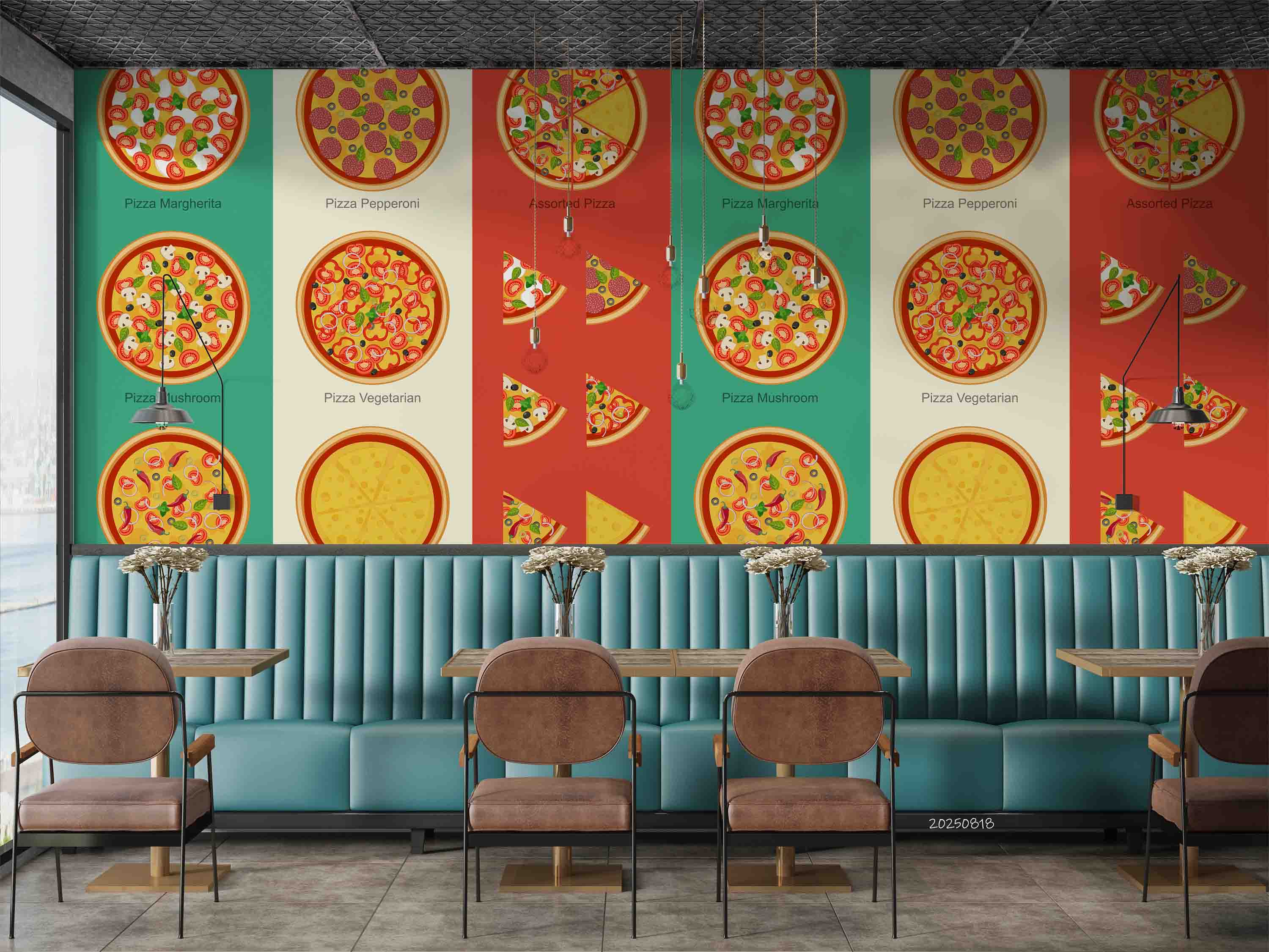 3D Restaurant Snack Bar Diner Fast Food Pizza Wall Mural Wallpaper 63