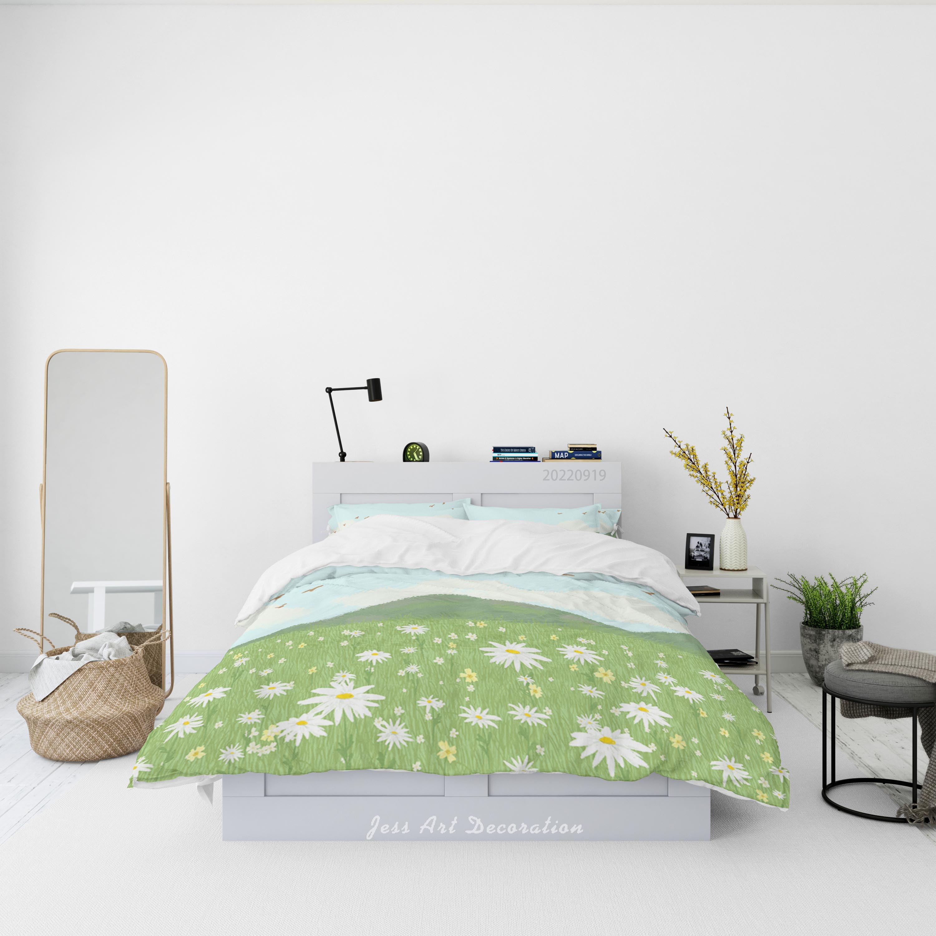 3D Floral Mountain Grassland Small Daisy Bird Cloud Quilt Cover Set Bedding Set Duvet Cover Pillowcase 175