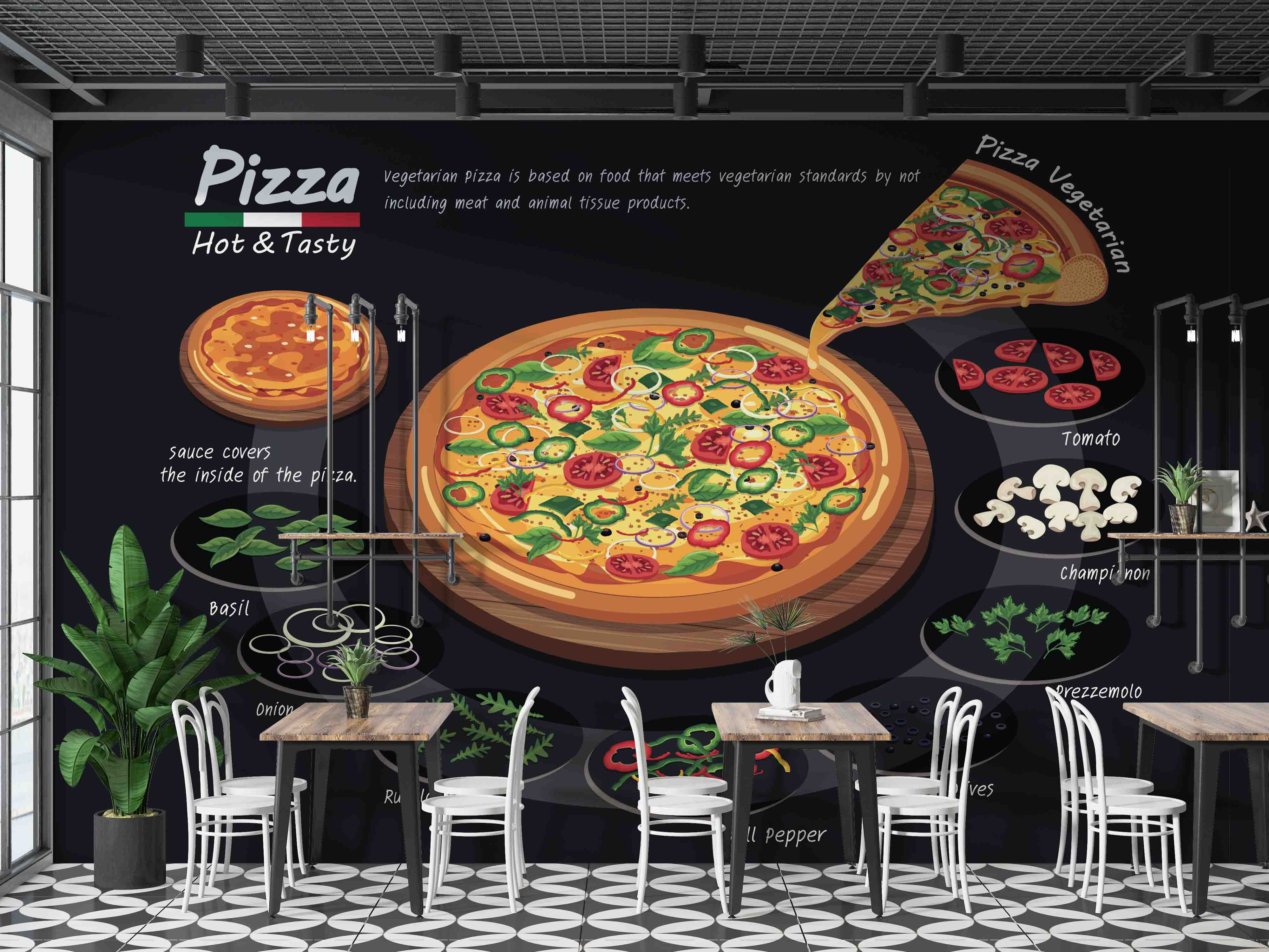 3D Restaurant Snack Bar Diner Fast Food Pizza Wall Mural Wallpaper 49