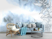 3D Watercolor Blue Floral Leaf Pattern Wallpaper Wall Mural Wall Decor Wall Art Wall Sticker Remoable Wallpaper LQH 7