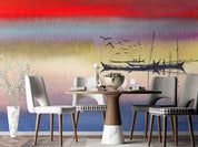 3D Oil Painting Sea Grassland Ship Sea Mew Wall Mural Wallpaper YXL 141