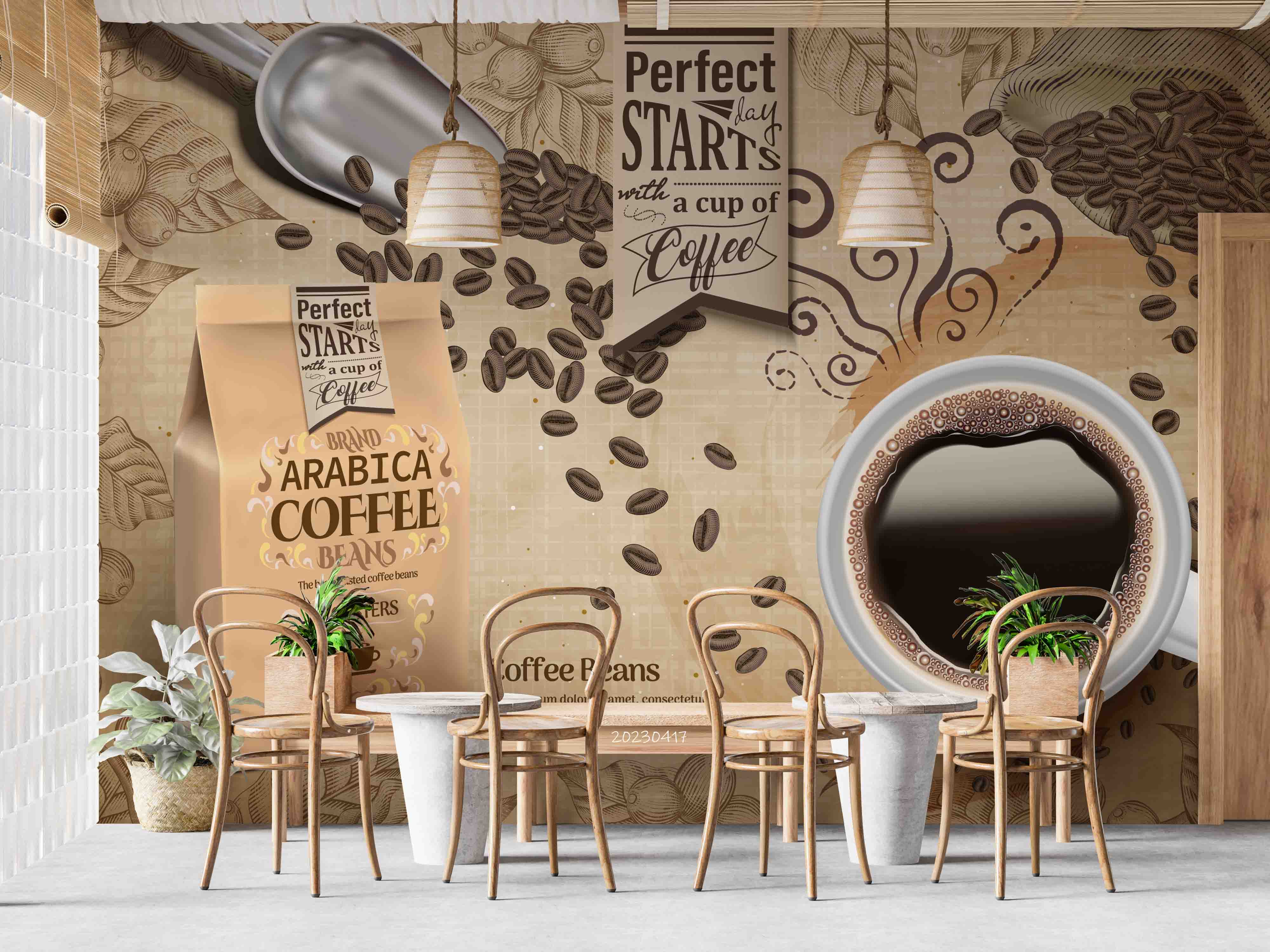 3D Vintage Engraved Coffee Plant Elements Wall Mural Wallpaper GD 5546- Jess Art Decoration