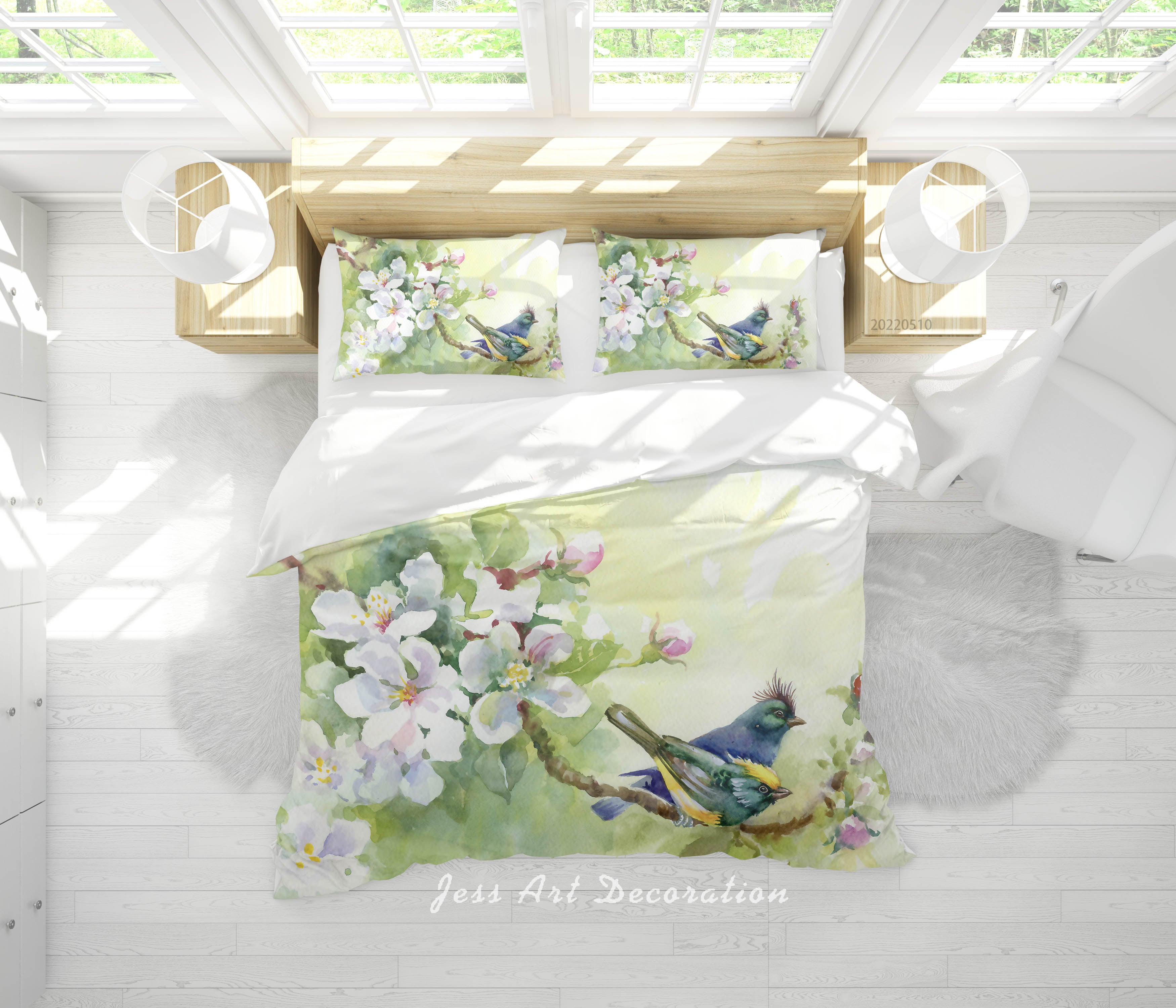 3D Floral Bird Branch Quilt Cover Set Bedding Set Duvet Cover Pillowcase 02