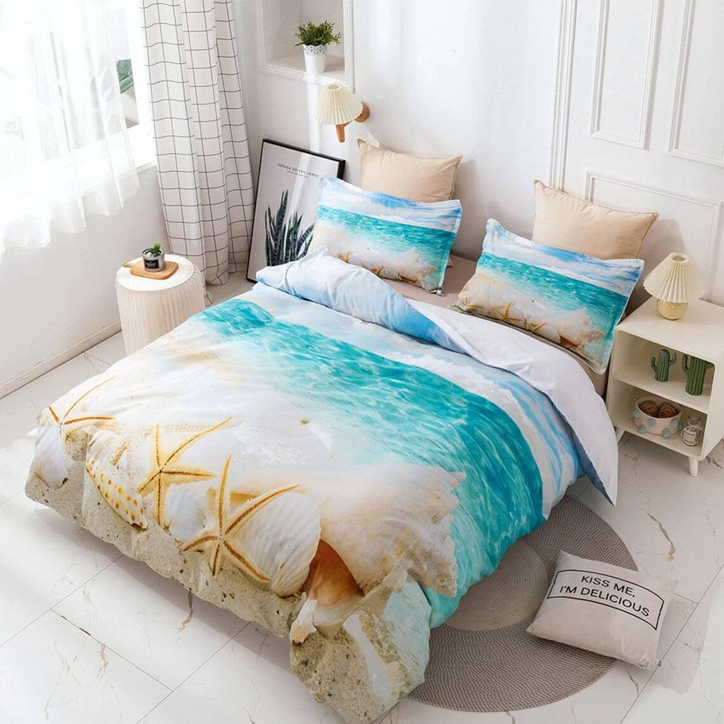 3D Sea Beach Conch Starfish Shell Quilt Cover Set Bedding Set ...