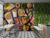 3D Hamburger Chips Ketchup Hot Dog Bread Niblet Wall Mural Wallpaper YXL 308