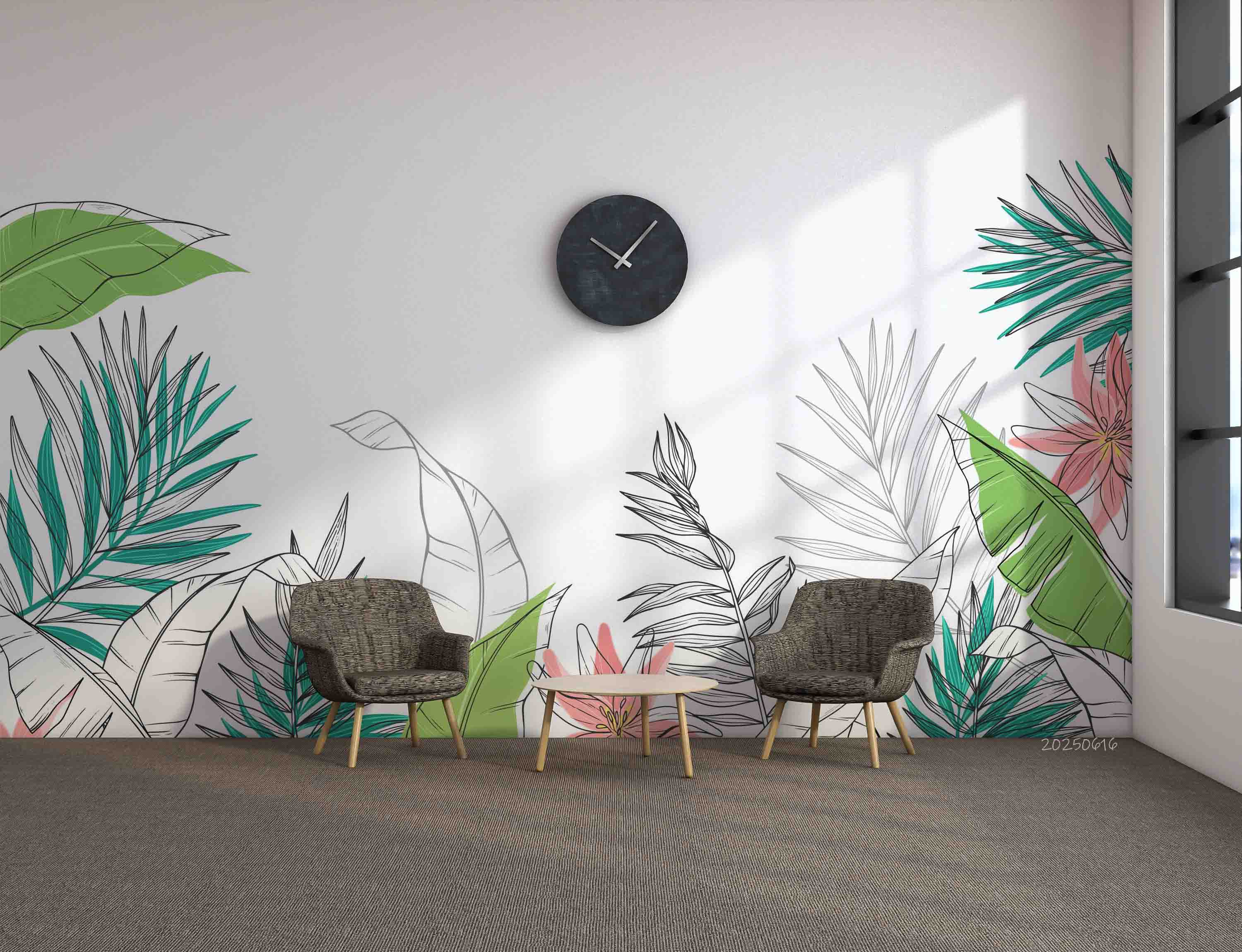 3D Hand Drawn Colored Palm Leaves Wallpaper Wall Mural Wall Decor Wall Art Wall Sticker Remoable Wallpaper 16