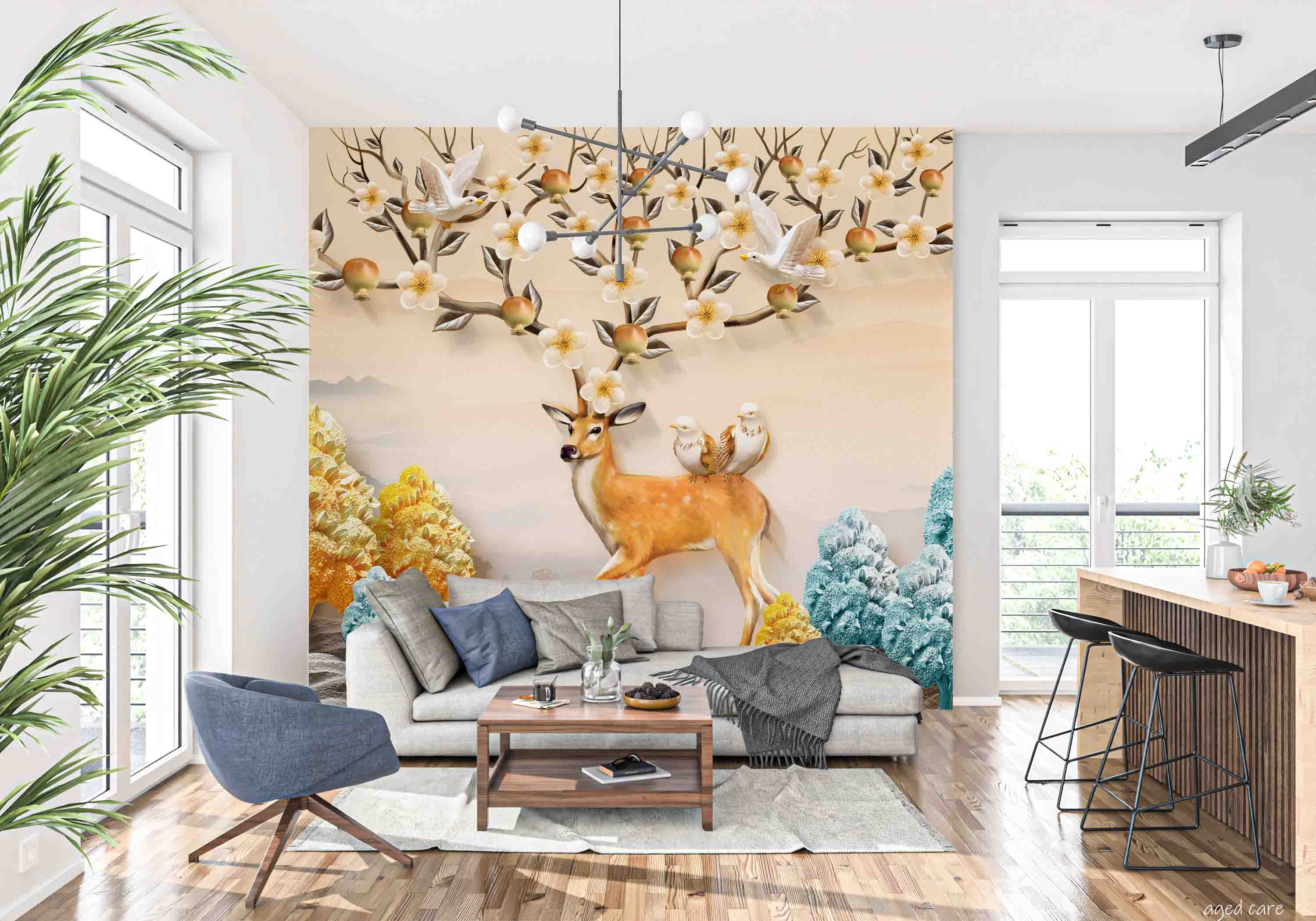 3D Aged Care Retirement Home Gerocomium Rest Home Deer Scenery Wall Mural Wallpaper 5