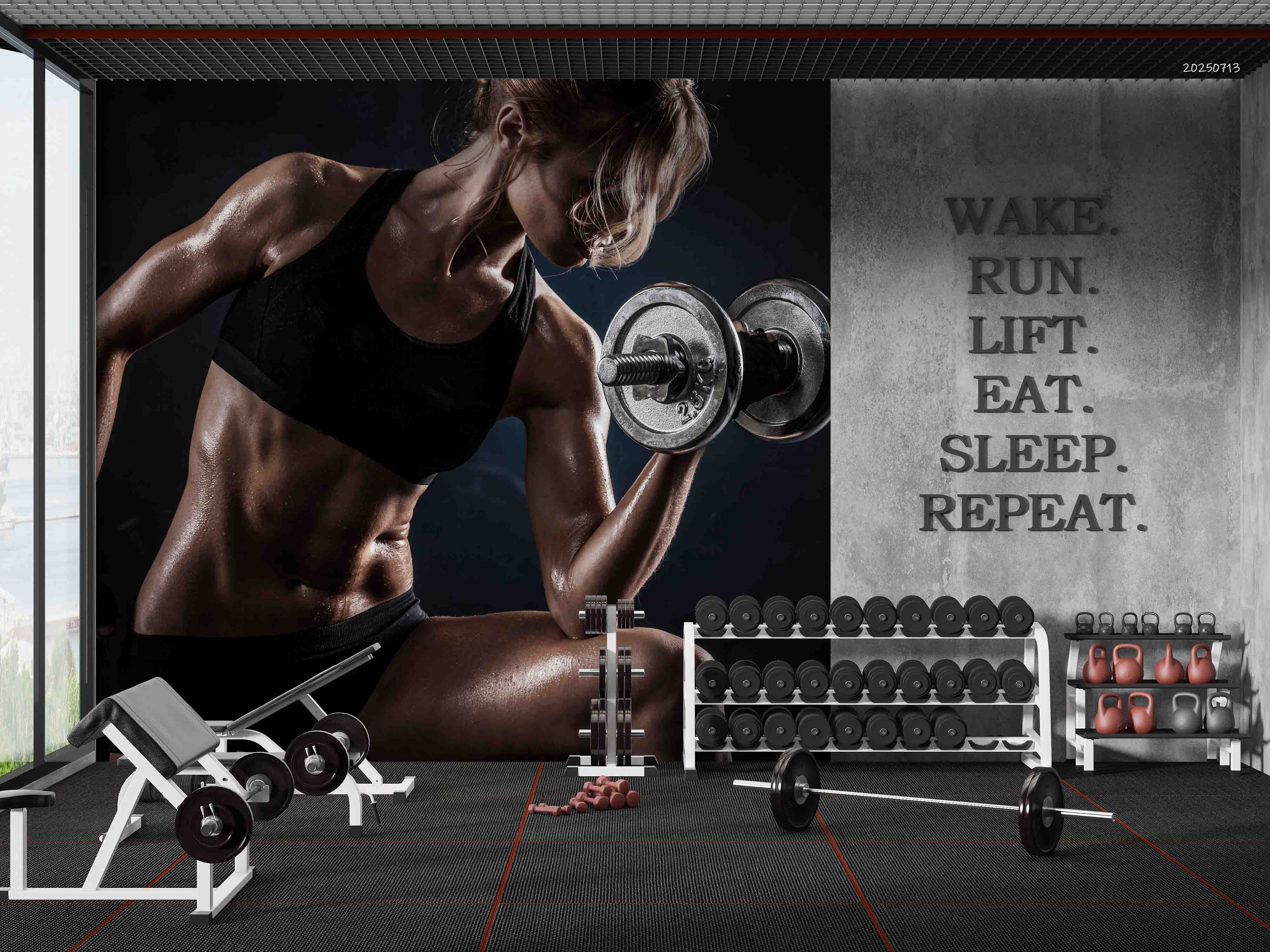 3D Gym Fitness Gymnasium Dumbbell Wall Mural Wallpaper 72