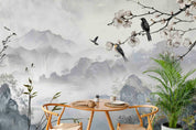 3D Watercolor Grey Mountain Plum Blossom Bird Wallpaper Wall Mural Wall Decor Wall Art Wall Sticker Remoable Wallpaper LQH 11