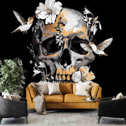 3D Human Skull Exotic Tropical Hibiscus Hummingbird Wall Mural Wallpaper GD 5632- Jess Art Decoration