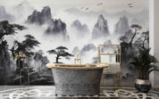 3D Mountain Tree Bird Fog Sky Wall Mural Wallpaper YXL 2937