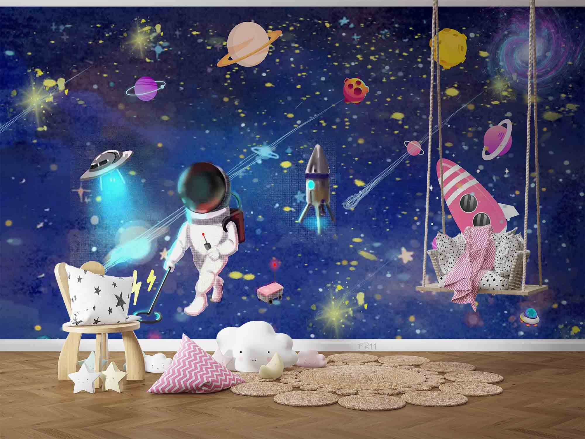 3D Astronaut Space Adventure astronaut space adventure scene wall mural wallpaper for kids room - view 4