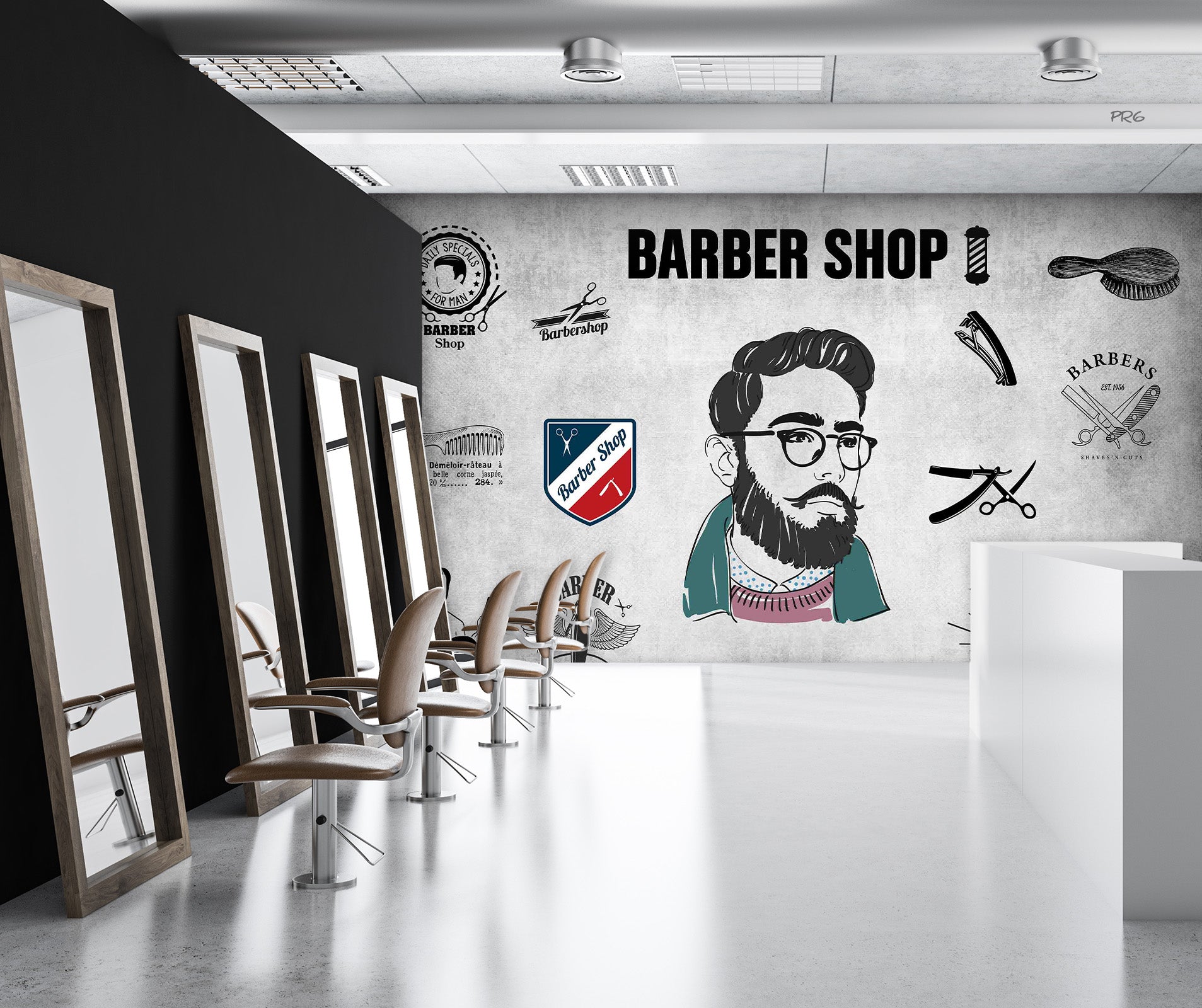 Barber Shop Head Scissors Comb Barber Shop Wallpaper barbershop graffiti wall mural for barber shop - view 4