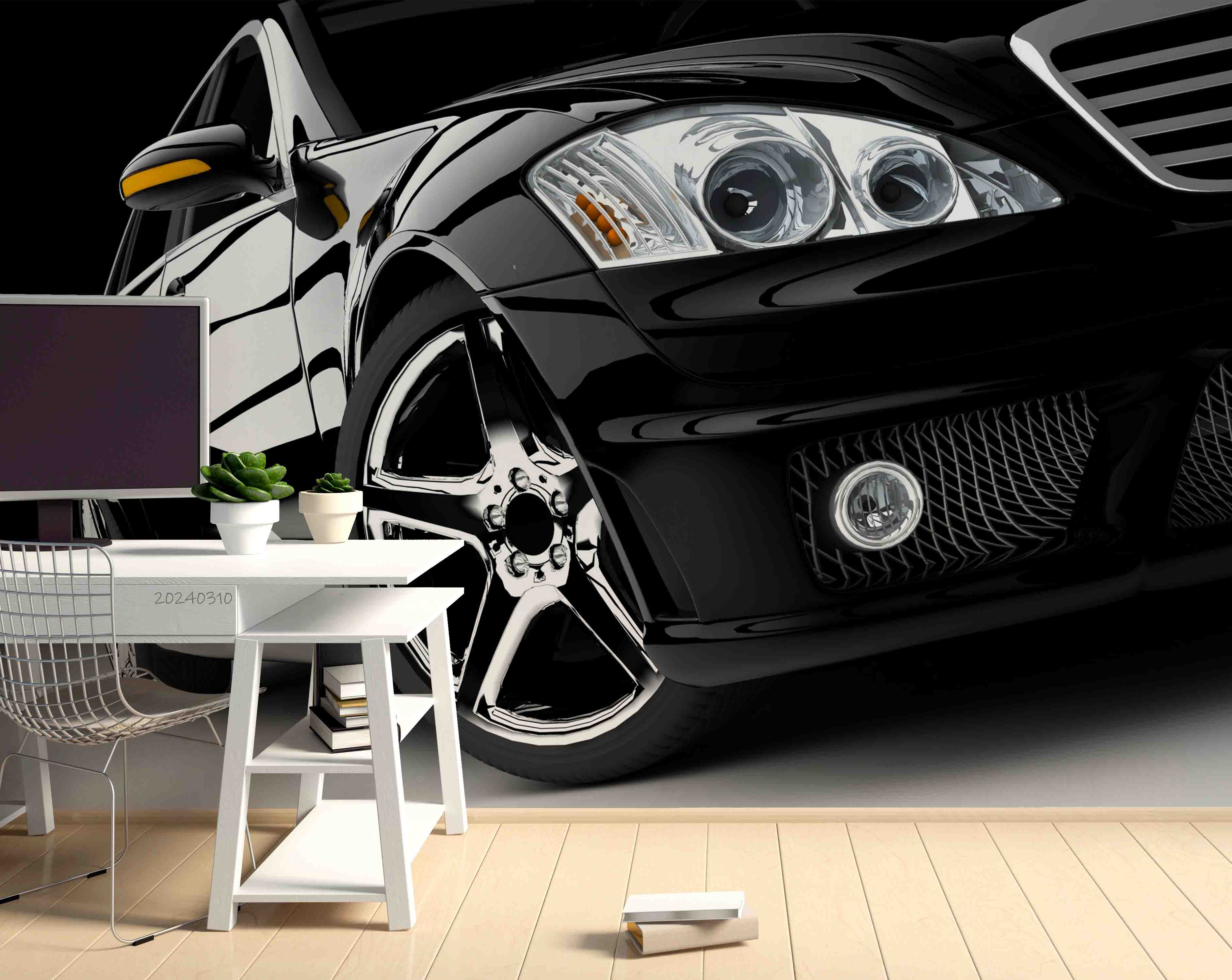 3D Black Sports Car Wallpaper Wall Mural Wall Decor Wall Art Wall Sticker Remoable Wallpaper