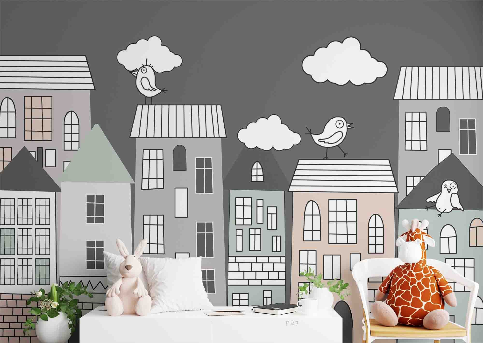 3D Cartoon City Building Kids Wall Mural Wallpaper GD 4453- Jess Art Decoration