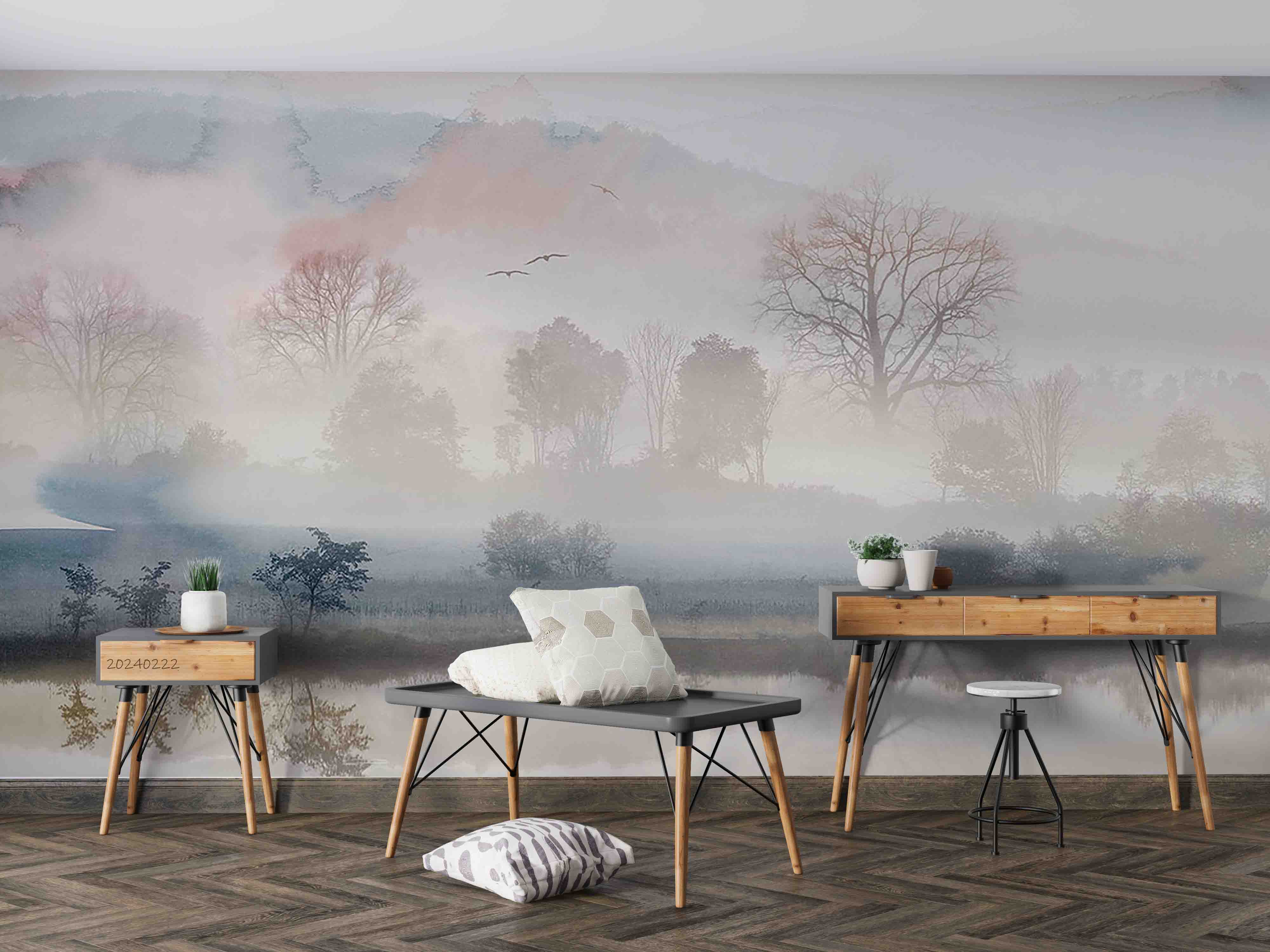 3D Watercolor Grey Mountains Lake Wallpaper Wall Mural Wall Decor Wall Art Wall Sticker Remoable Wallpaper LQH 41