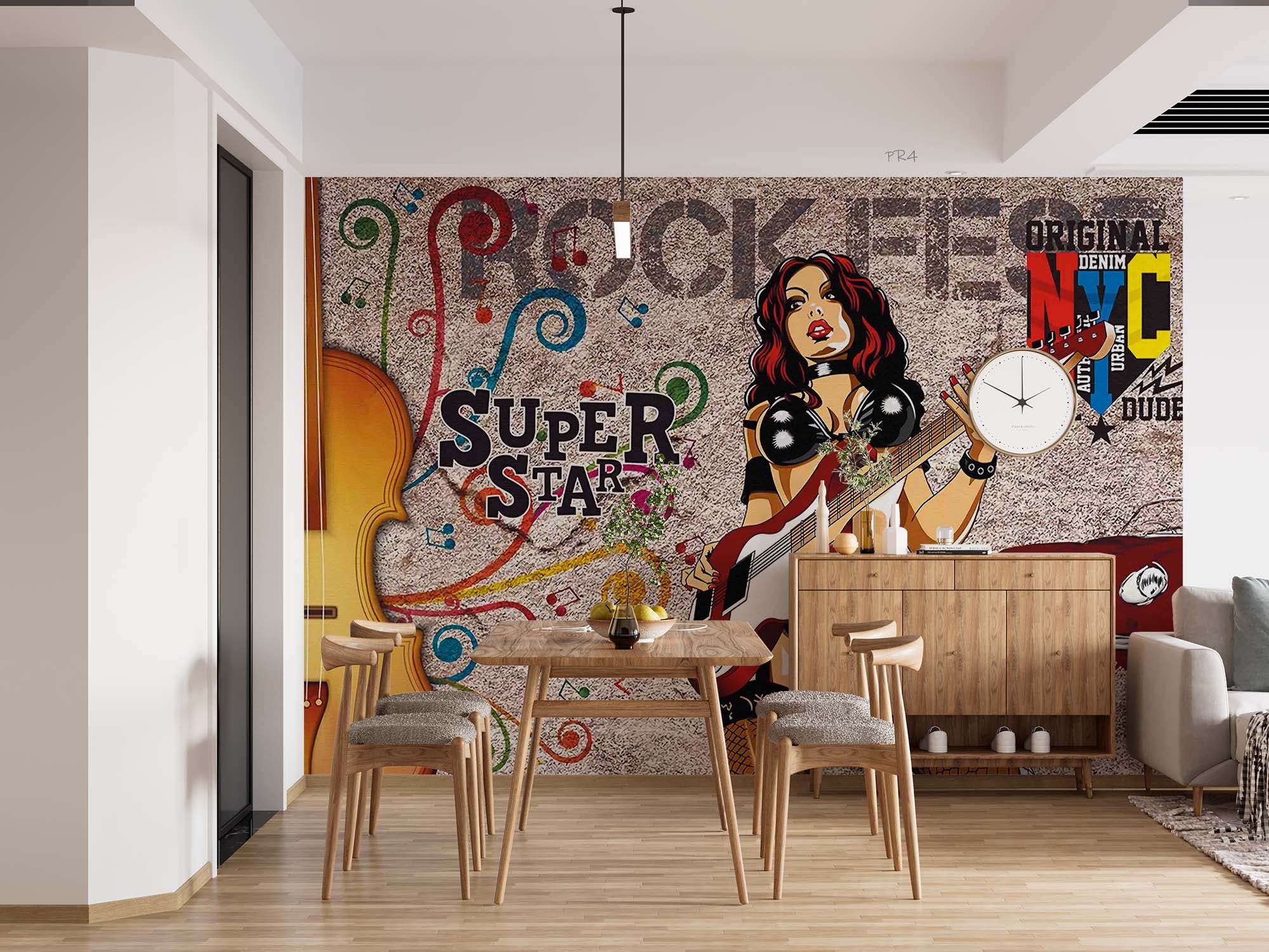 3D Abstract Art Graffiti Rock Women Singer Wall Mural Wallpaper GD 3926- Jess Art Decoration
