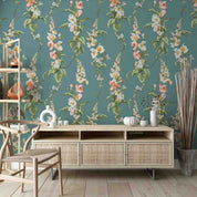3D Floral Leaf Blue Background Wallpaper Wall Mural Wall Decor Wall Art Wall Sticker Remoable Wallpaper