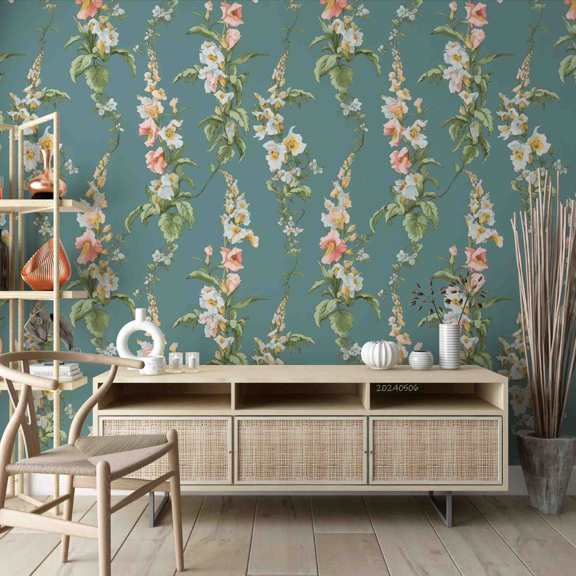3D Floral Leaf Blue Background Wallpaper Wall Mural Wall Decor Wall Art Wall Sticker Remoable Wallpaper