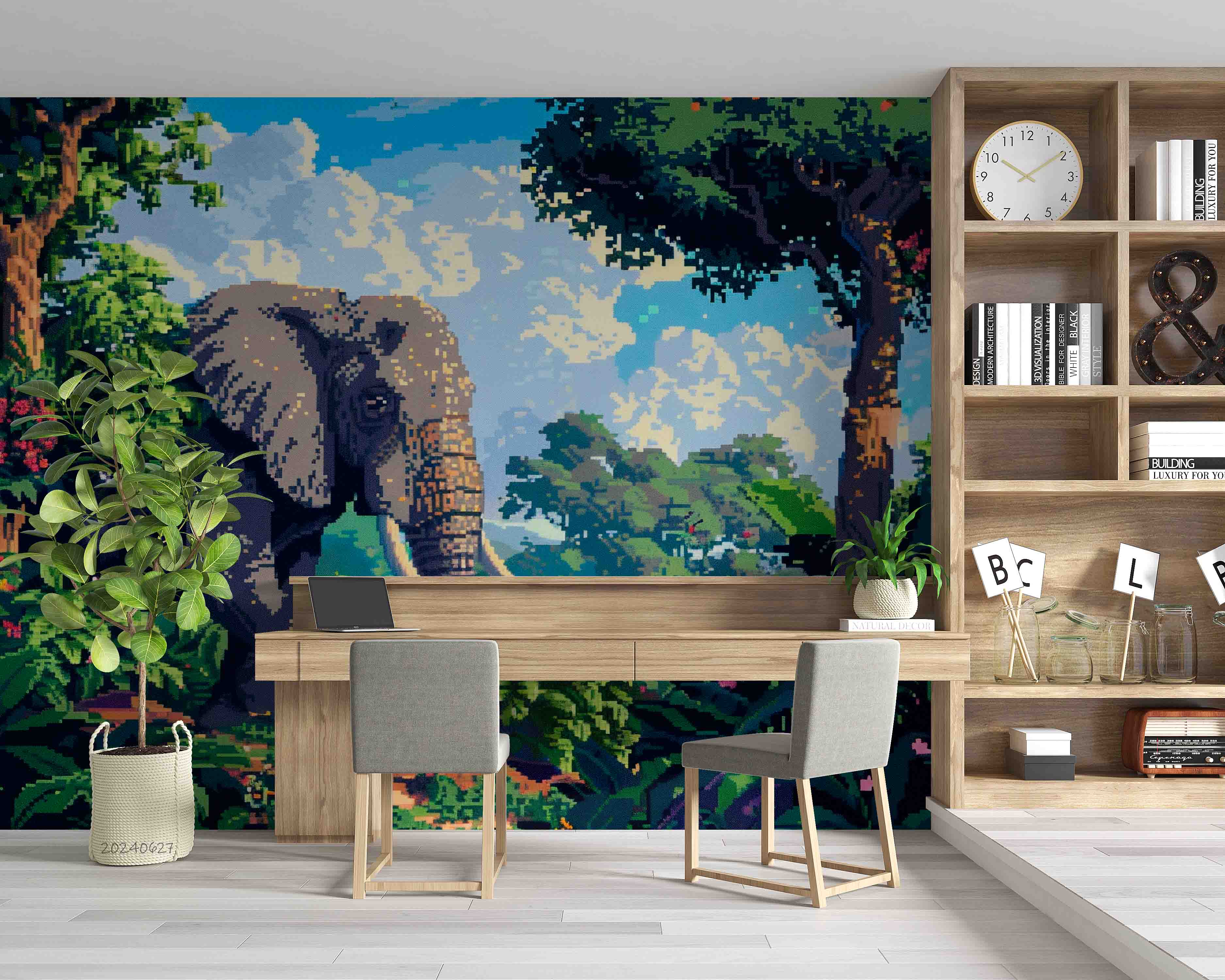 3D Tree Stone Floral Elephant Wall Mural Wallpaper YXL 720