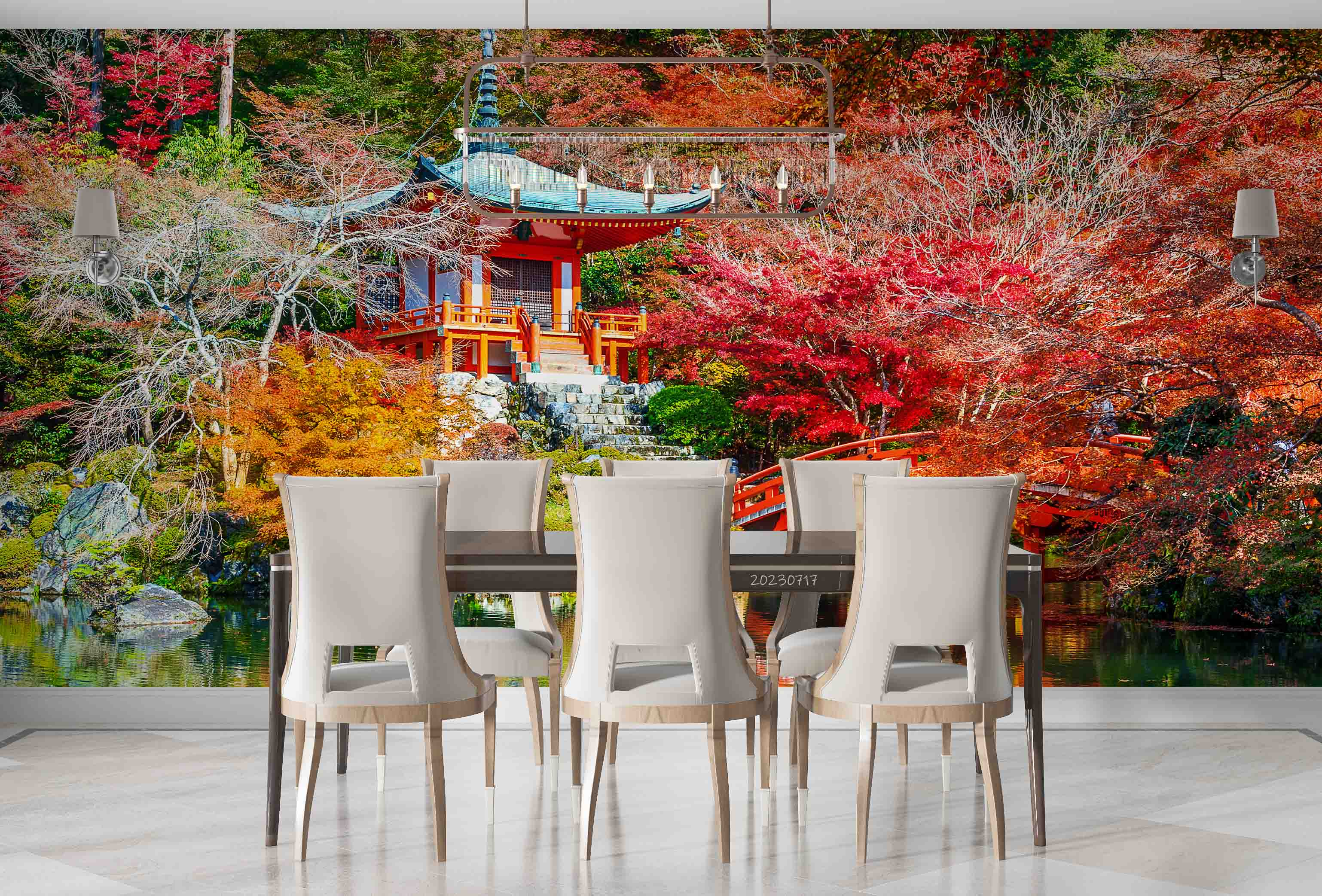3D Building Lake Trees Autumn Landscape Wall Mural Wallpaper JN 374
