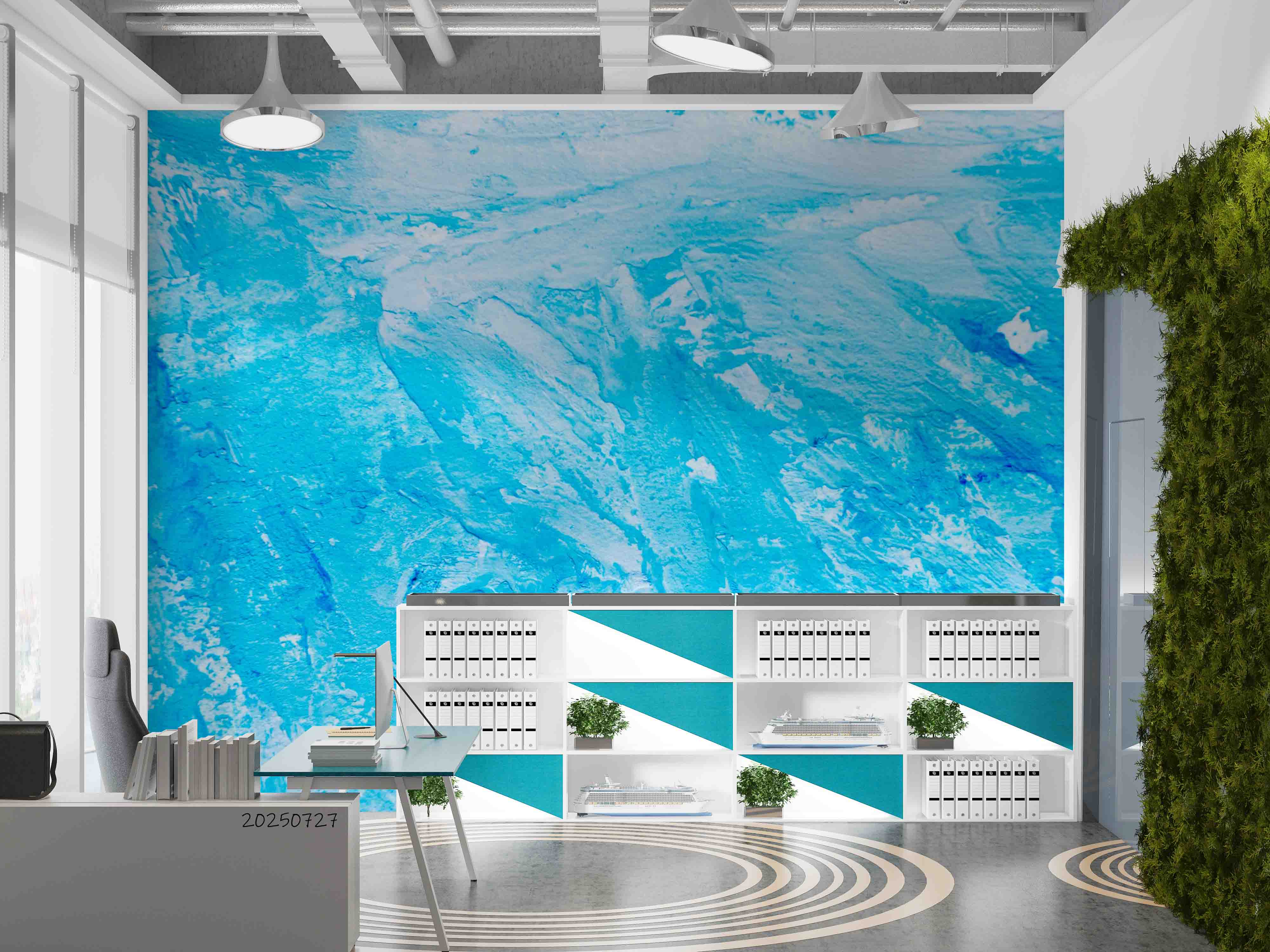 3D Office Business Commerce Blue Abstract Modern Wall Mural Wallpaper 37