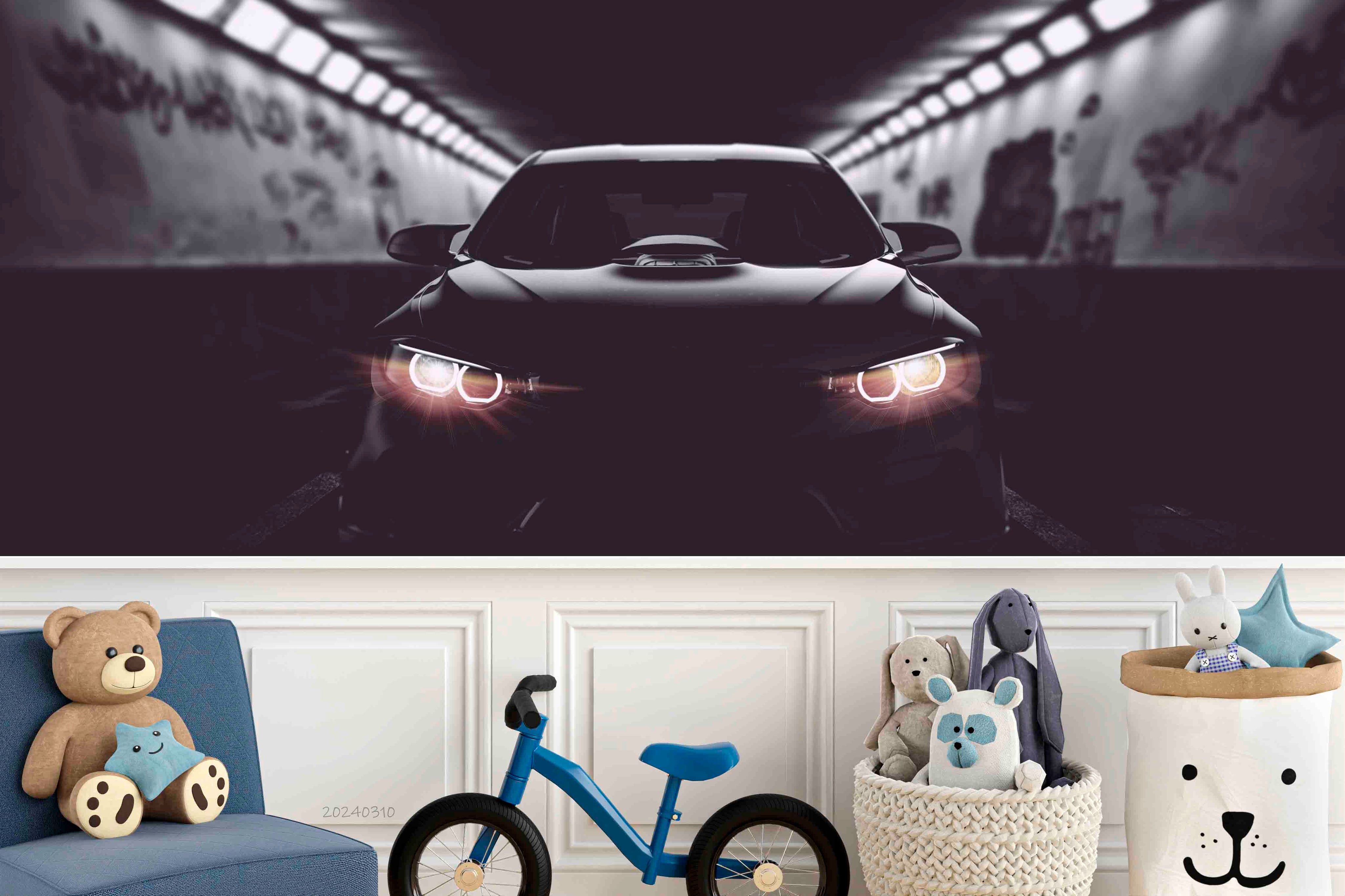 3D Black Sports Car Tunnel Wallpaper Wall Mural Wall Decor Wall Art Wall Sticker Remoable Wallpaper