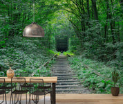 3D Jungle Tunnel Green Trees Railroad Wall Mural Wallpaper GD 3121- Jess Art Decoration