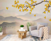 3D Autumn Mountain Branch Yellow Ginkgo Leaf Wall Mural Wallpaper GD 4434- Jess Art Decoration